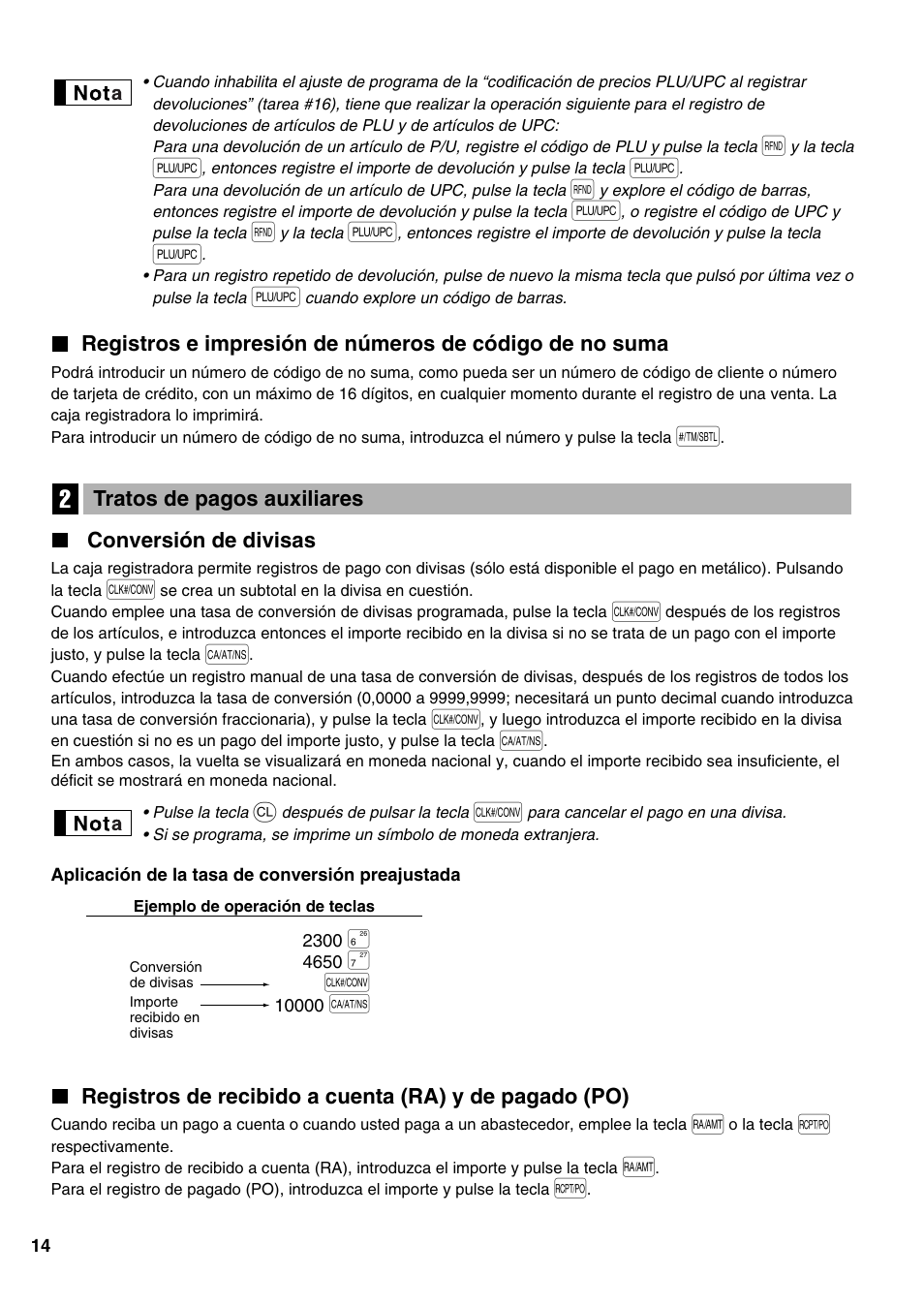 Tratos de pagos auxiliares, Conversión de divisas, 2 tratos de pagos auxiliares | Sharp Electronic Cash Register XE-A402 User Manual | Page 94 / 124