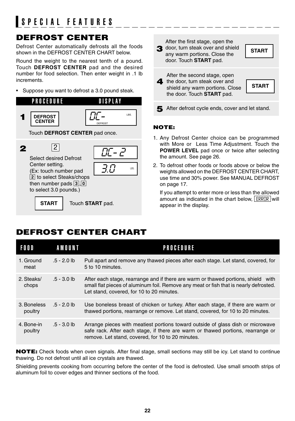 Dc- 2 3.0, Defrost center, Defrost center chart | Sharp R-1200m User Manual | Page 22 / 32