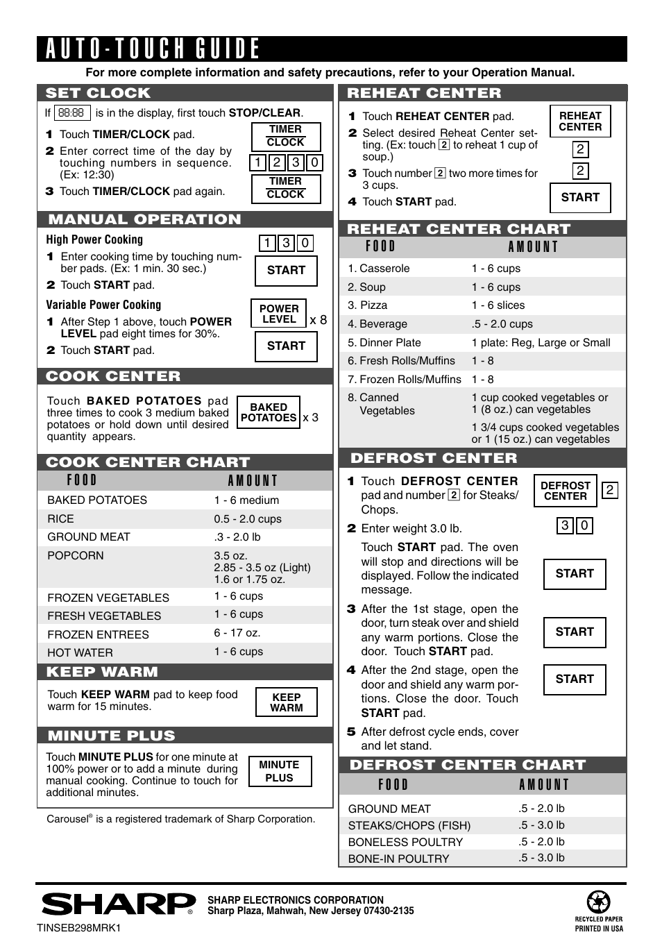 F o o d | Sharp R-1200m User Manual | Page 32 / 32