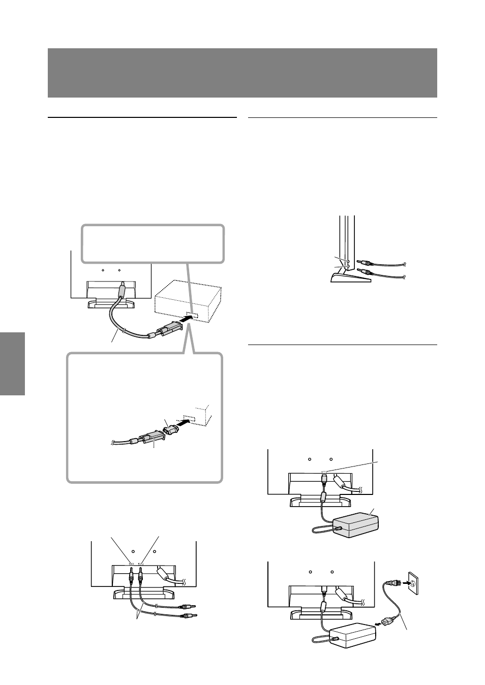 Conexión del monitor y encendido/apagado del mismo, Conexión del monitor a un auriculares y micrófono, Conexión del monitor a una toma de corriente | Conexión del monitor a un ordenador (pc, etc.) | Sharp LL-T15S1 User Manual | Page 100 / 113