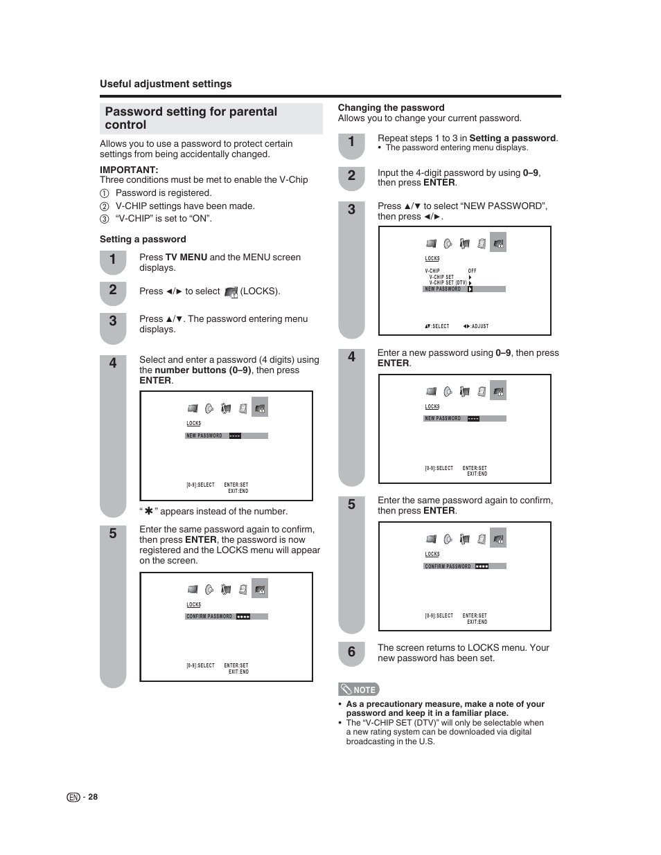 Password setting for parental control | Sharp LC-32DV22U User Manual | Page 30 / 62