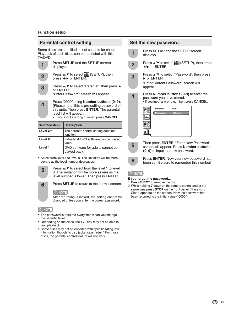 Parental control setting, Set the new password | Sharp LC-32DV22U User Manual | Page 51 / 62