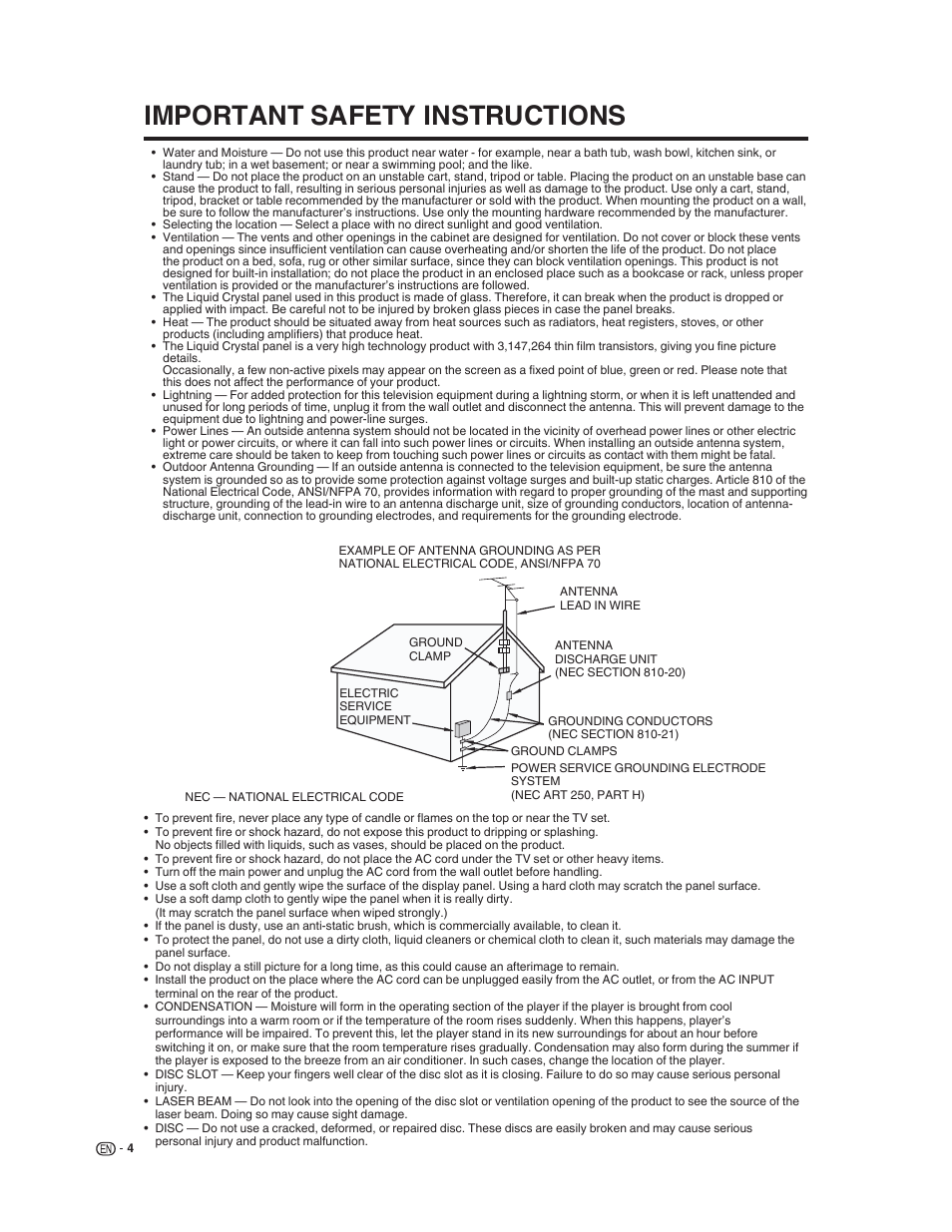 Important safety instructions | Sharp LC-32DV22U User Manual | Page 6 / 62