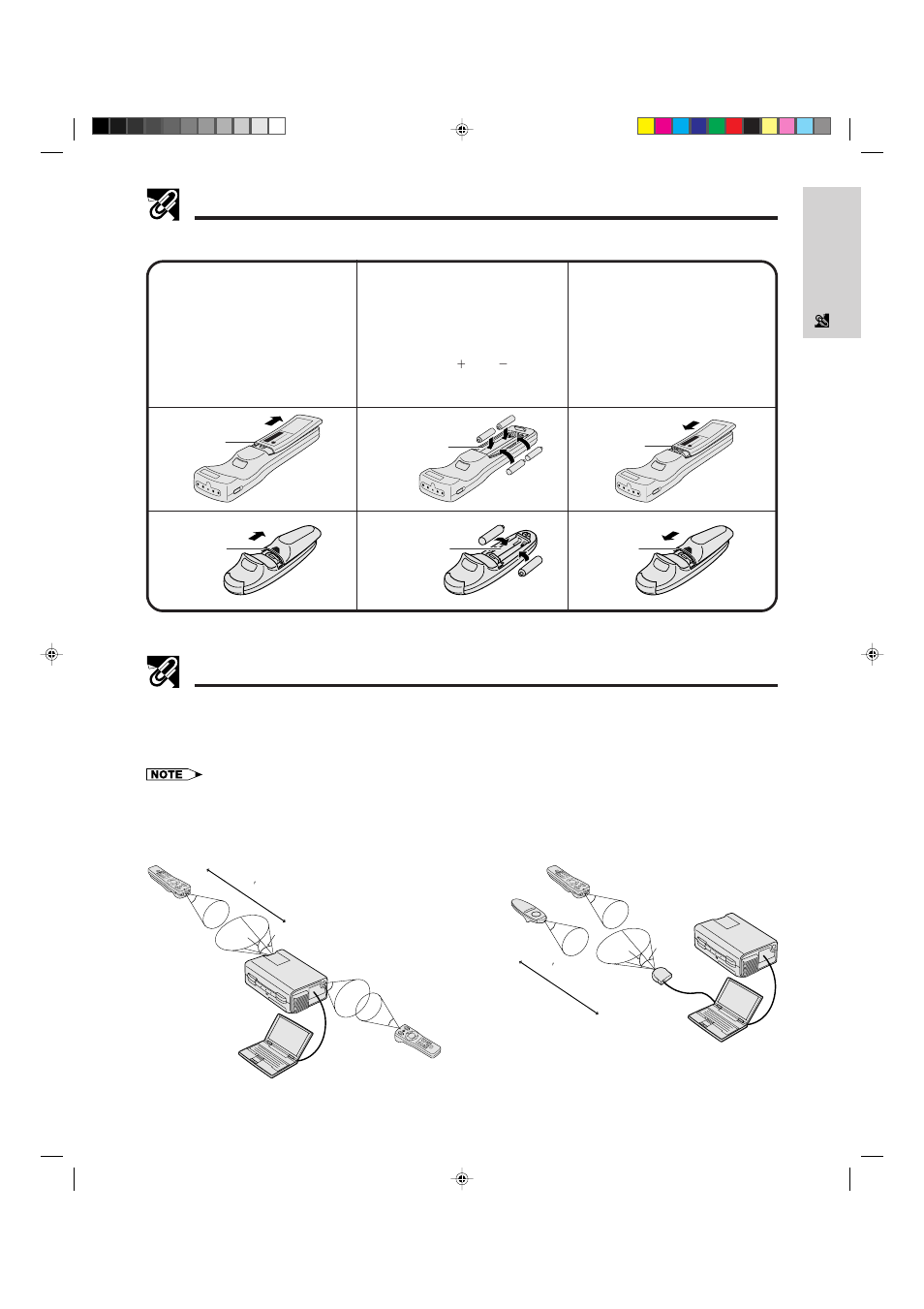 Remote control/mouse receiver positioning, Inserting the batteries | Sharp XG-NV5XU User Manual | Page 11 / 54