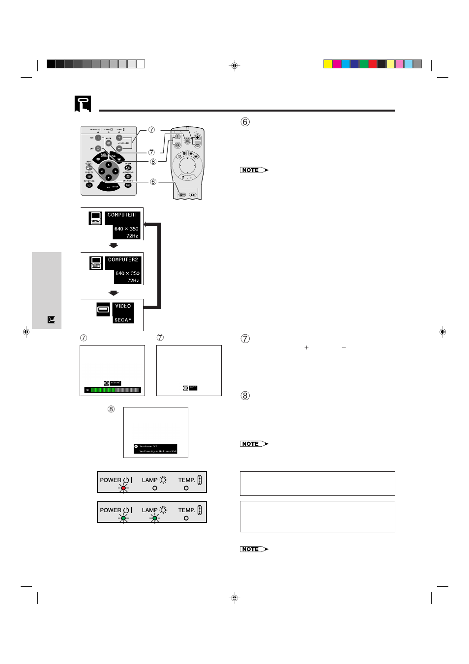 6selecting and checking the input mode, 7adjusting the volume, 8turning off the power | Sharp XG-NV5XU User Manual | Page 20 / 54