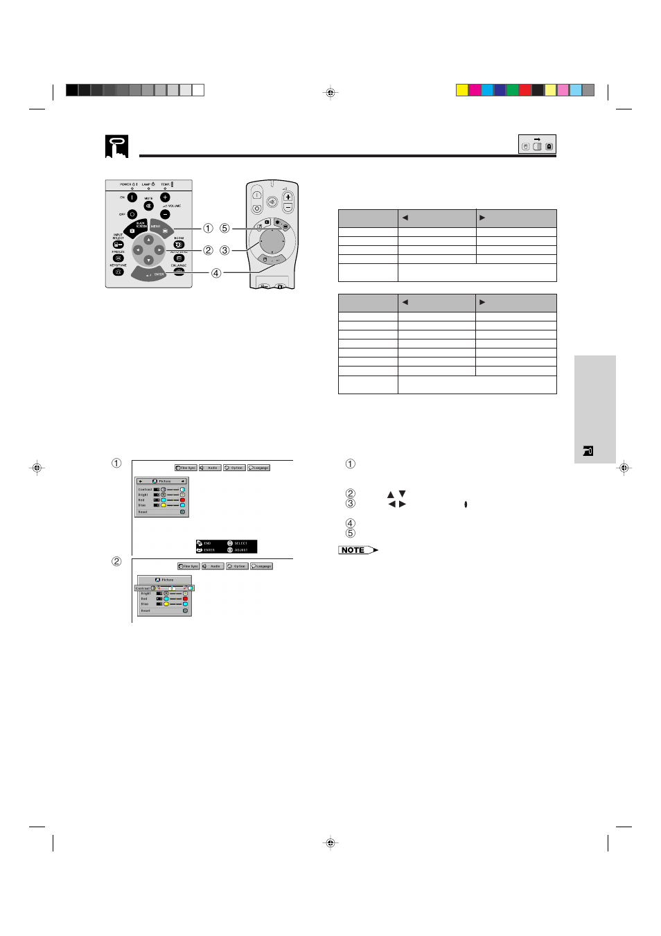 Picture adjustments, Description of adjustment items | Sharp XG-NV5XU User Manual | Page 25 / 54