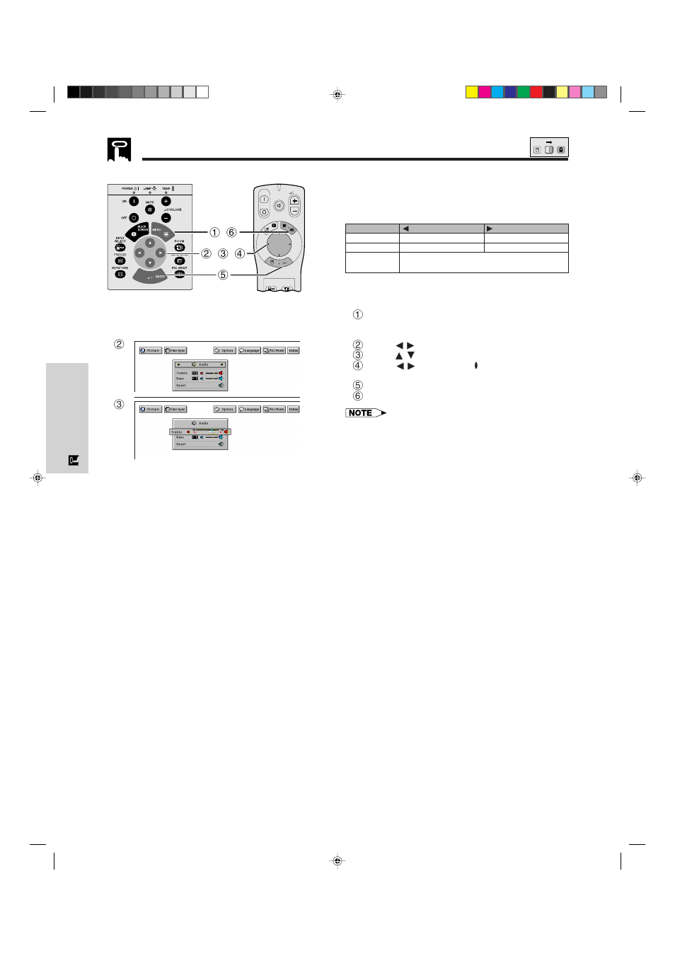 Audio adjustments, Description of adjustment items | Sharp XG-NV5XU User Manual | Page 26 / 54