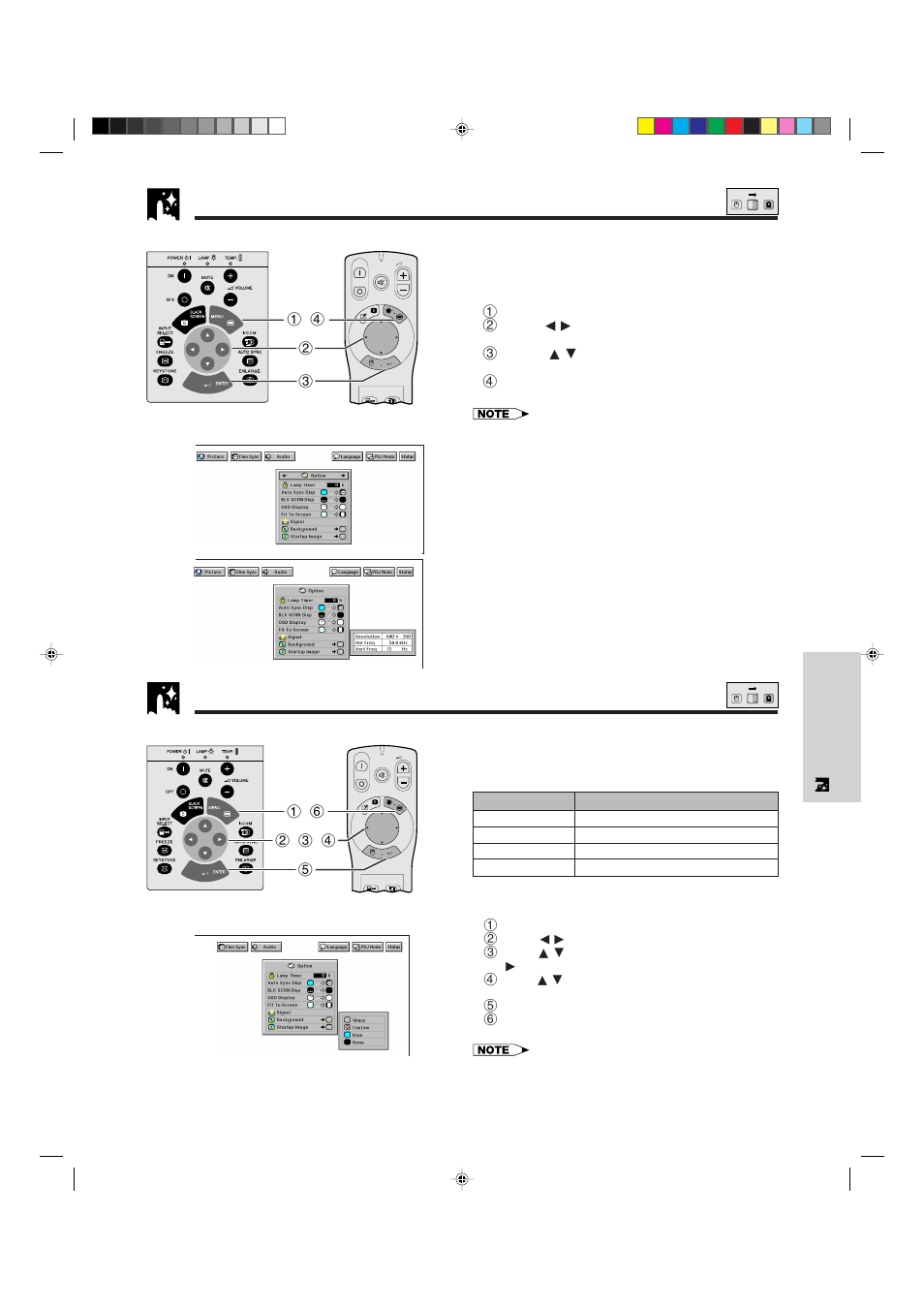 Checking the input signal and lamp usage time, Setting a background image, Description of background images | 32 1, 4 (gui) on-screen display | Sharp XG-NV5XU User Manual | Page 33 / 54