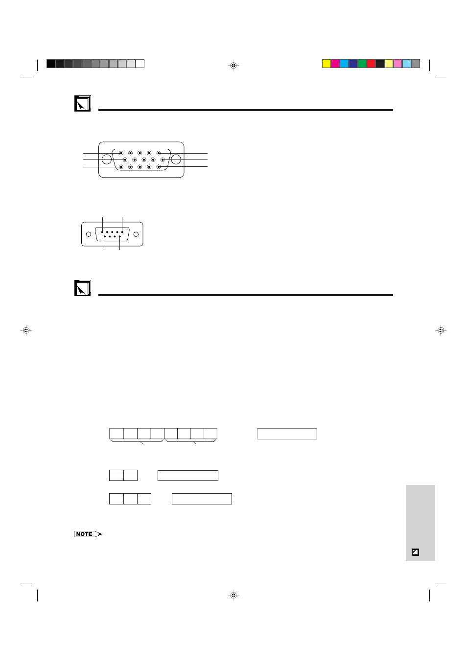 Connection pin assignments, Rs-232c port specifications | Sharp XG-NV5XU User Manual | Page 43 / 54