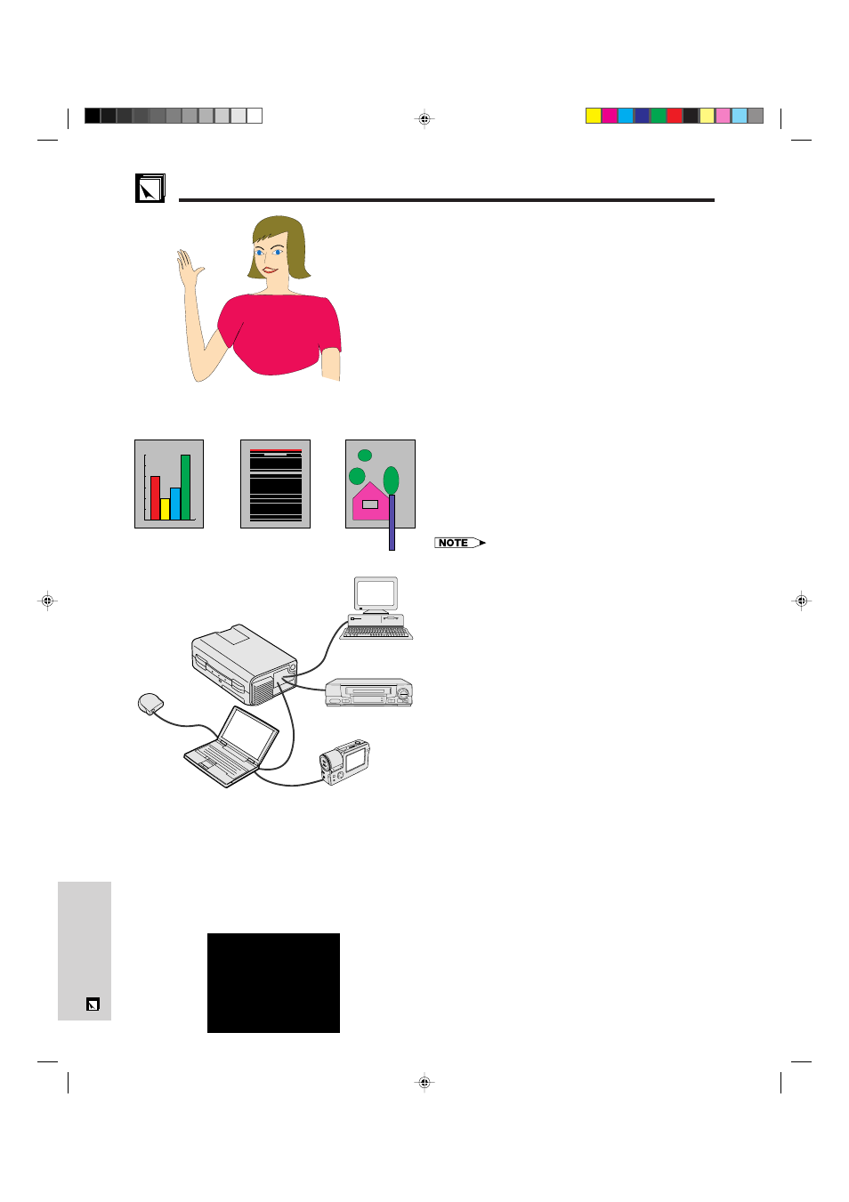 Guide to effective presentations, Yellow on black, A. types of presentations | B.creative presentations, Computer presentations, Video presentations, Multimedia presentations, Wireless presentations, Color considerations | Sharp XG-NV5XU User Manual | Page 48 / 54