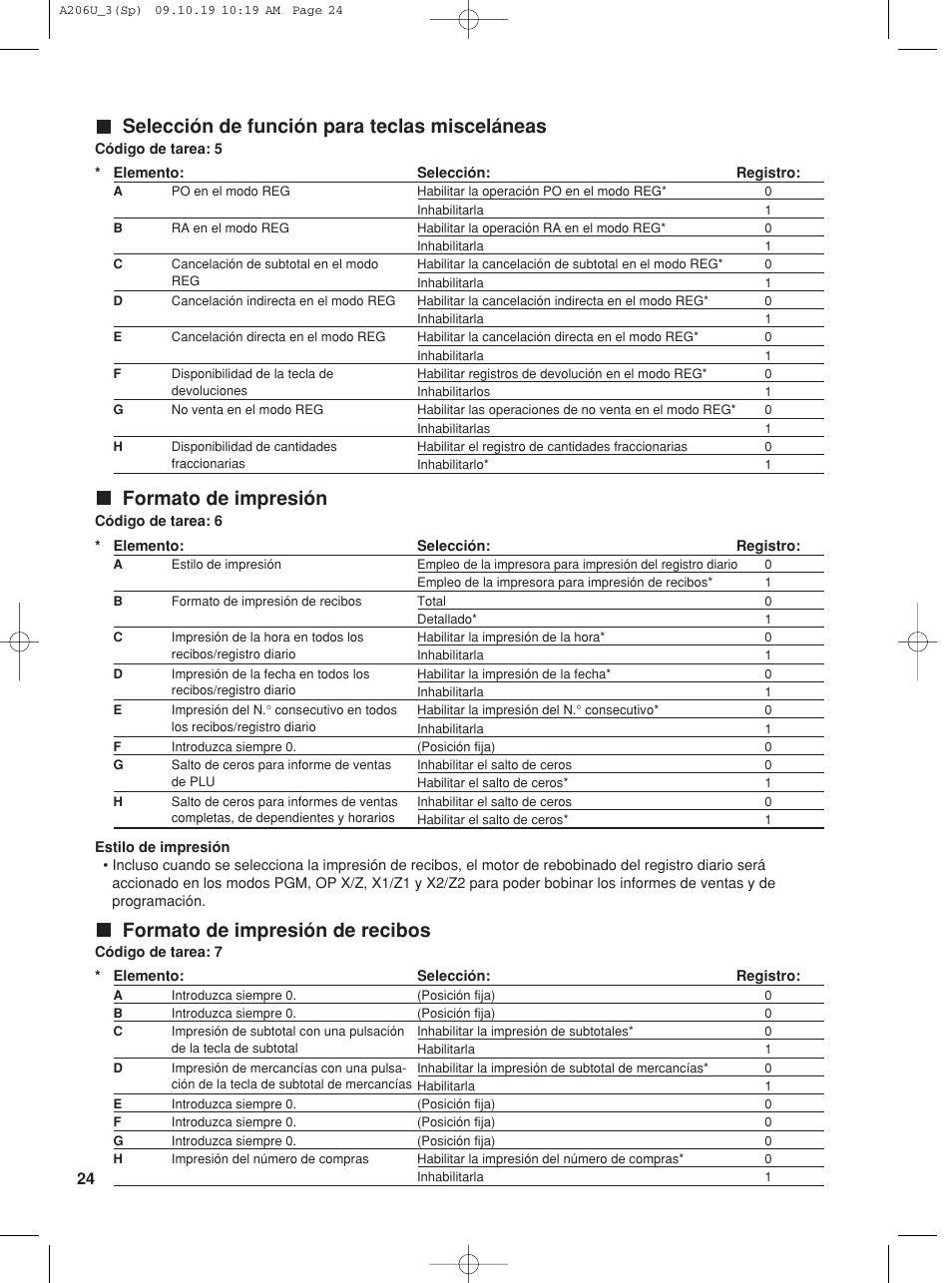 Selección de función para teclas misceláneas, Formato de impresión, Formato de impresión de recibos | Sharp TINSZ2600RCZZ User Manual | Page 100 / 116