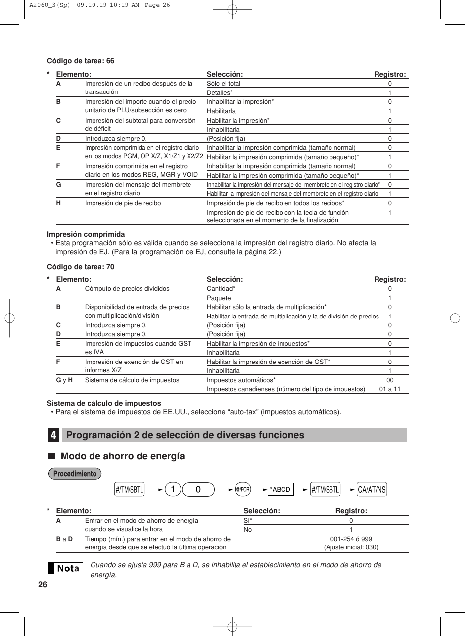 Modo de ahorro de energía, Programación 2 de selección de diversas funciones | Sharp TINSZ2600RCZZ User Manual | Page 102 / 116