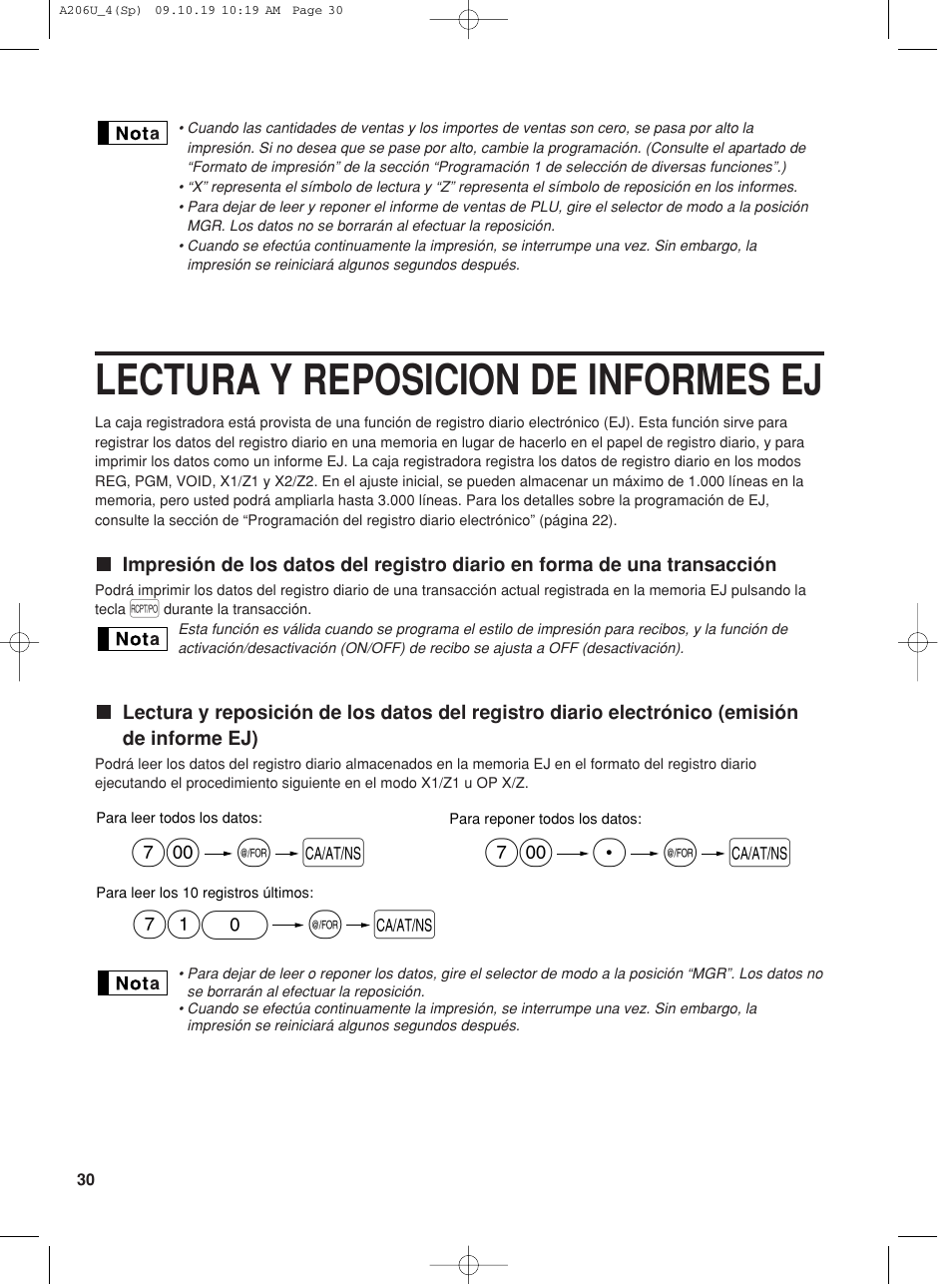 Lectura y reposicion de informes ej, A@ 7: p a @ 7: a | Sharp TINSZ2600RCZZ User Manual | Page 106 / 116