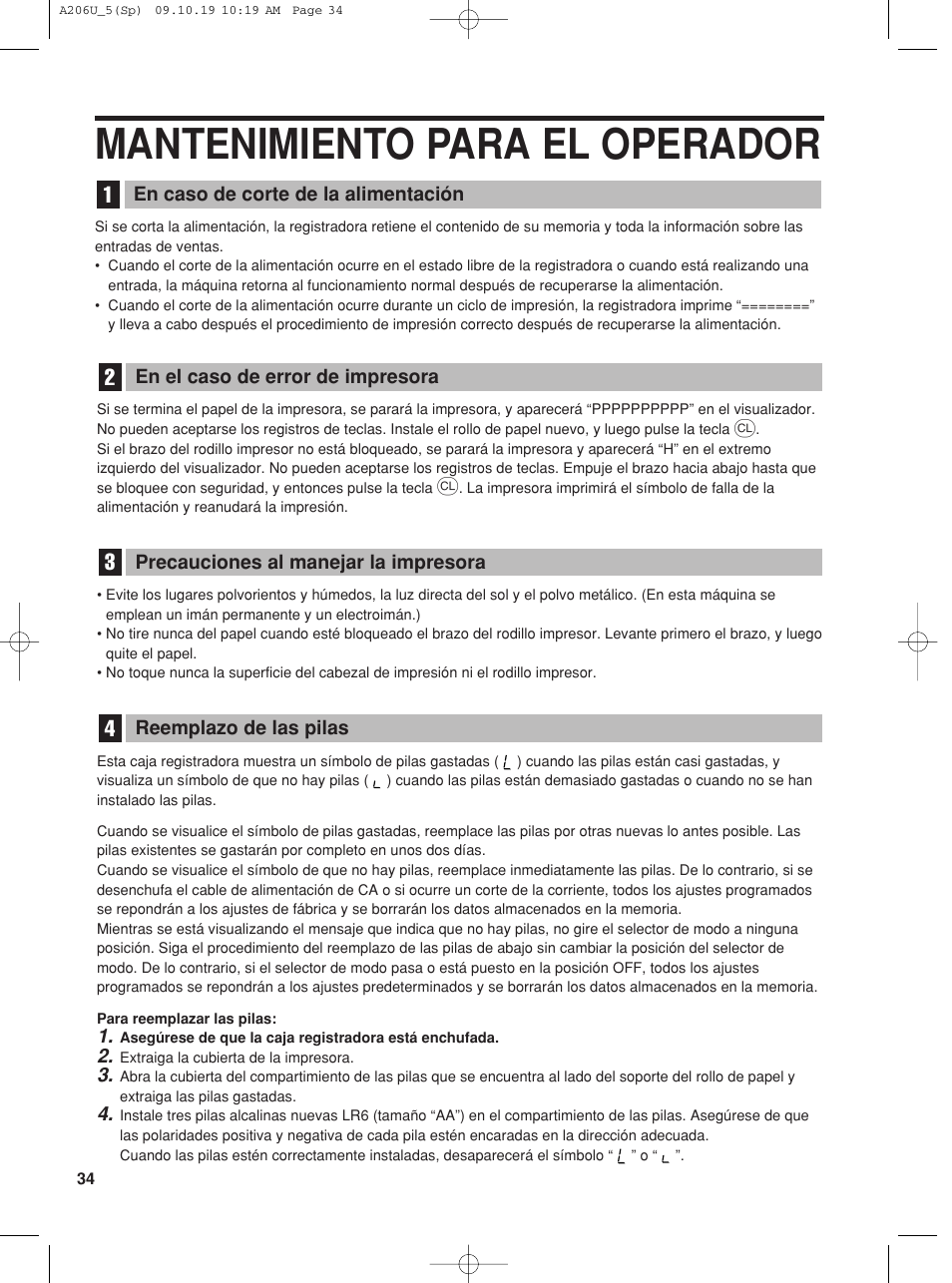 Mantenimiento para el operador | Sharp TINSZ2600RCZZ User Manual | Page 110 / 116