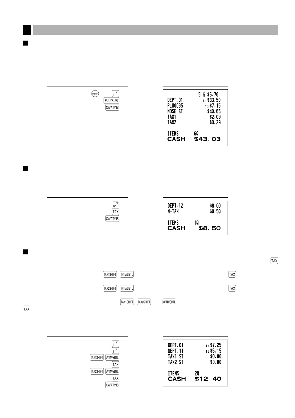 6 tax calculation, Automatic tax, Manual tax | Tax delete, Automatic tax manual tax tax delete | Sharp XE-A401 User Manual | Page 21 / 113