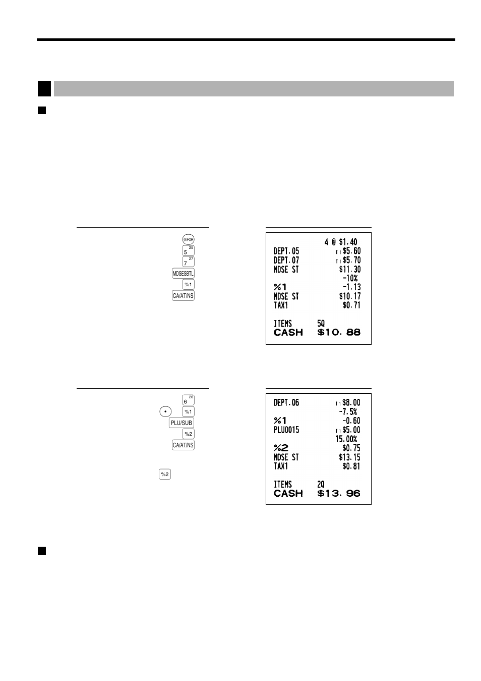 Optional features, 1 auxiliary entries, Discount and premium entries using the percent key | P& a | Sharp XE-A401 User Manual | Page 23 / 113