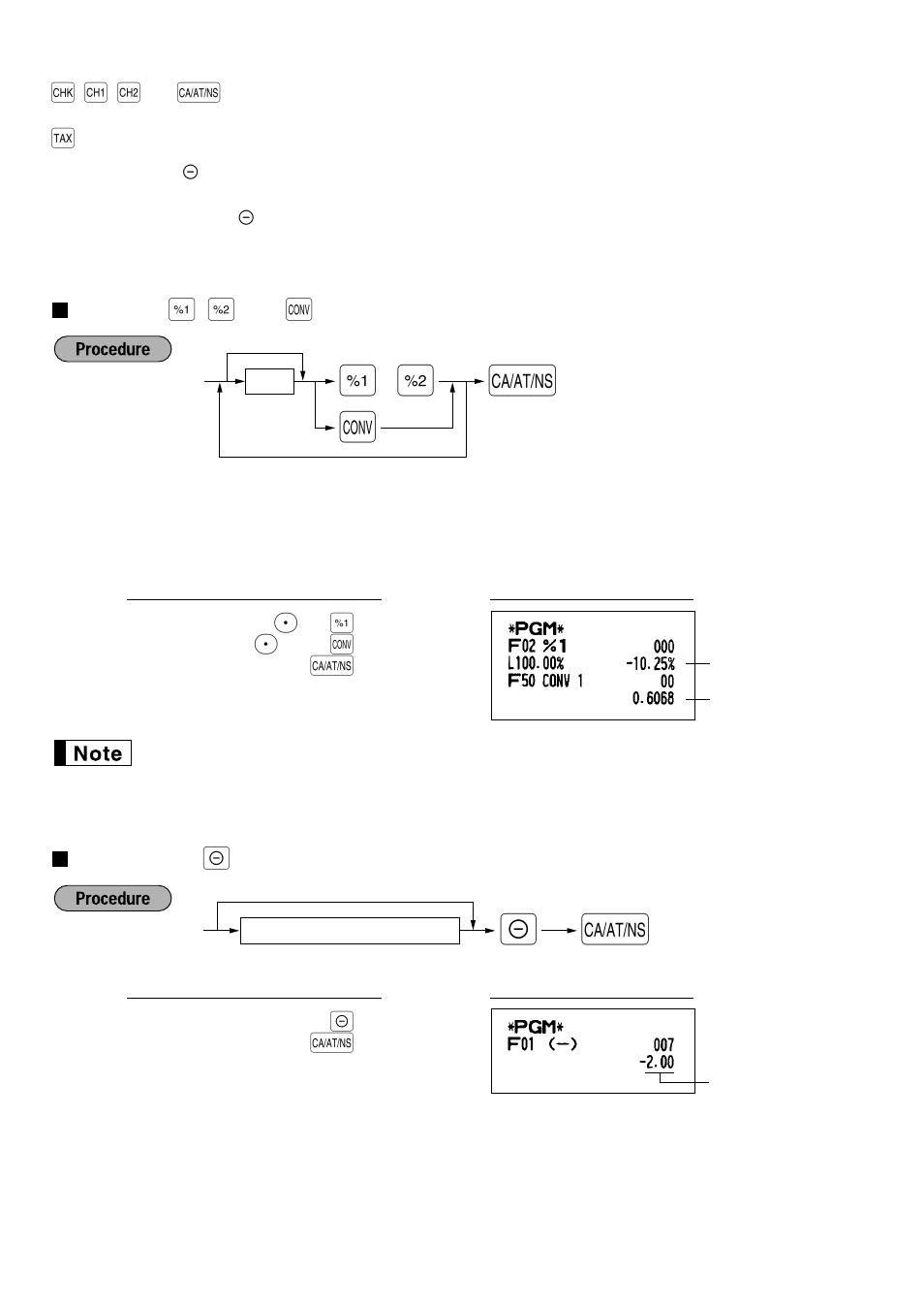 Rate for [%1], [%2] and [conv, Amount for [(-), Rate for | Amount for | Sharp XE-A401 User Manual | Page 38 / 113