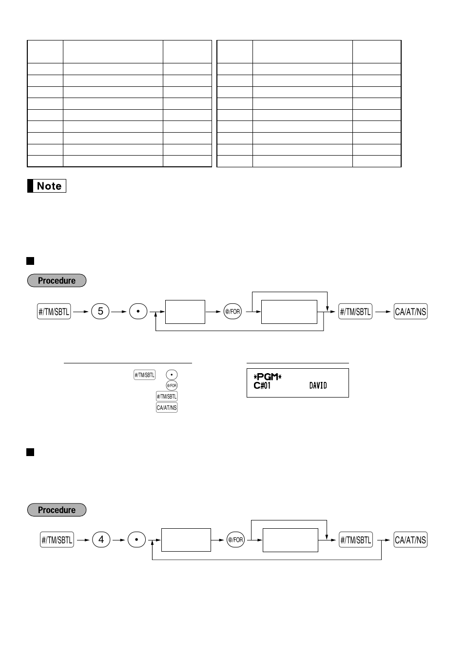 Clerk names, Logo messages, And 44 | Sp 5 s, Sp 4, Clerk names logo messages | Sharp XE-A401 User Manual | Page 46 / 113