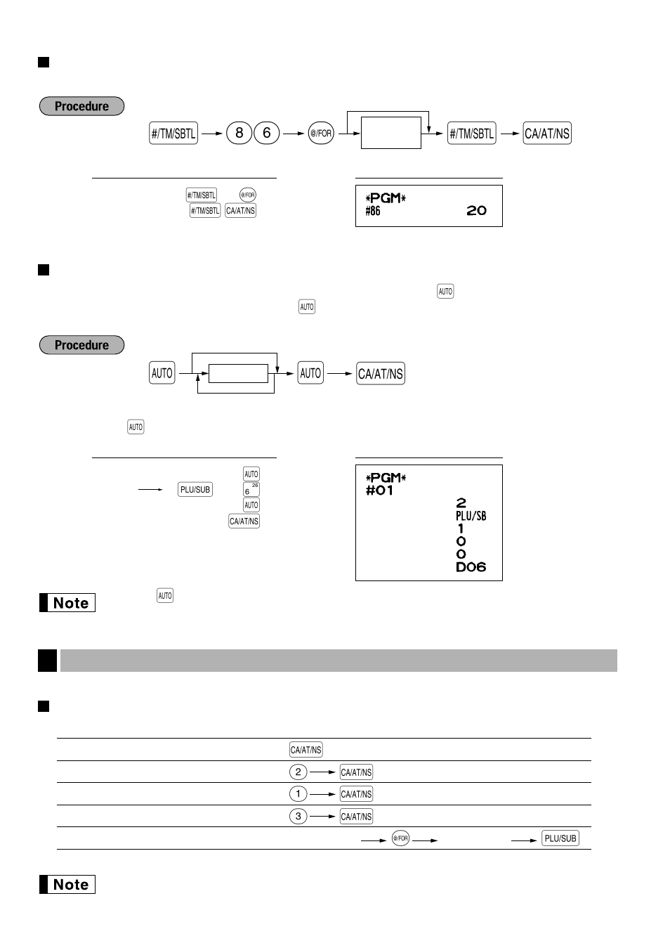 Training clerk specification for training mode, Auto key programming — automatic sequencing key, 4 reading stored programs | Key sequence for reading stored program | Sharp XE-A401 User Manual | Page 56 / 113