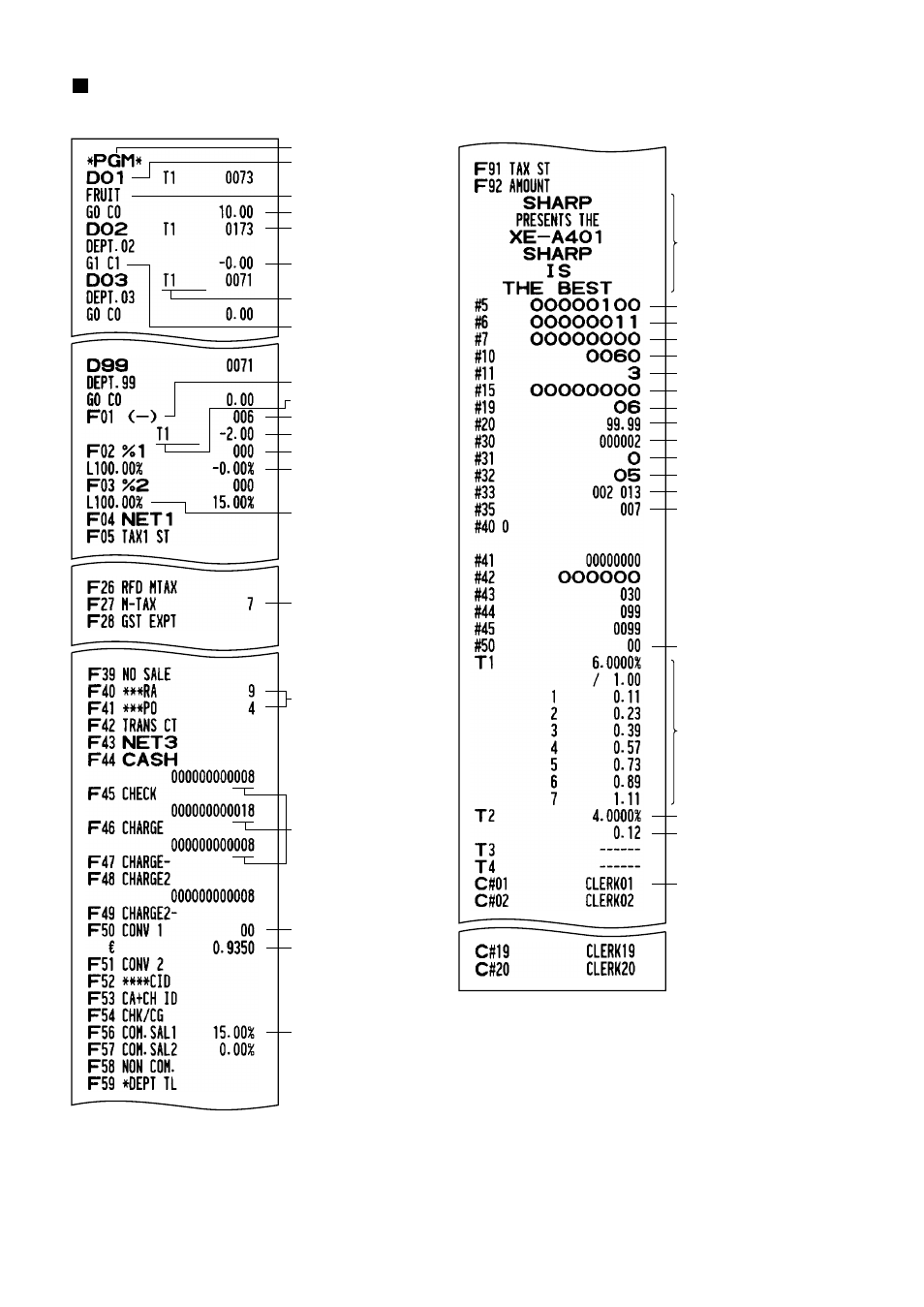 Sample printouts | Sharp XE-A401 User Manual | Page 57 / 113