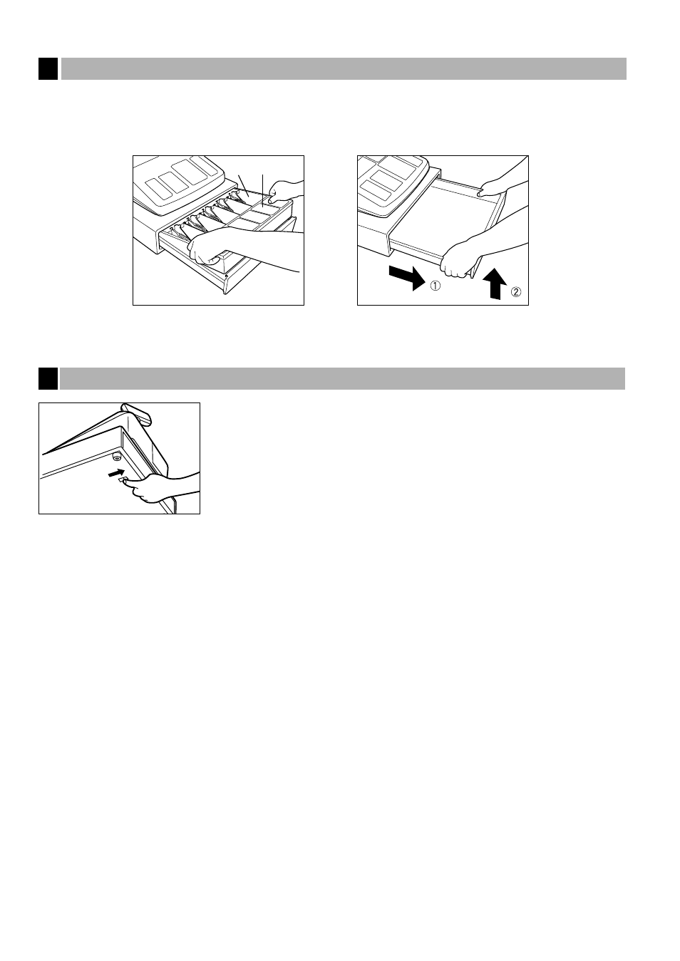 7 removing the till and the drawer, 8 opening the drawer by hand, Opening the drawer by hand | Removing the till and the drawer | Sharp XE-A401 User Manual | Page 70 / 113