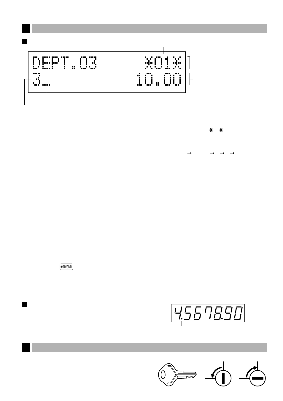 5 visualizaciones, Visualizador para el operador, Visualizador para el cliente (tipo saliente) | 6 llave de la cerradura del cajón, Llave de la cerradura del cajón, Visualizaciones | Sharp XE-A401 User Manual | Page 78 / 113