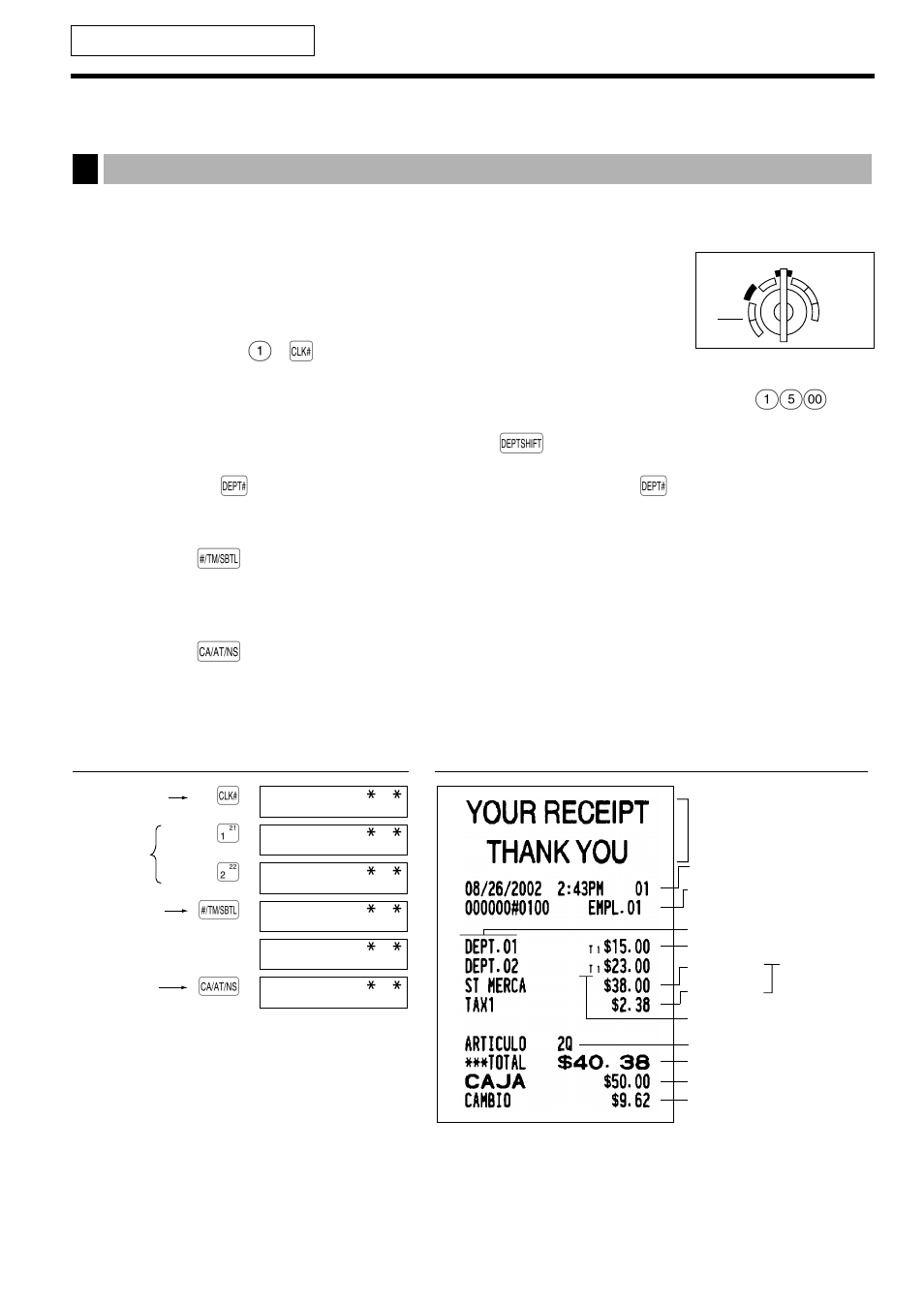 Registro basico de ventas, 1 ejemplo de registro básico de ventas, Para el operador | Ejemplo de registro básico de ventas | Sharp XE-A401 User Manual | Page 80 / 113