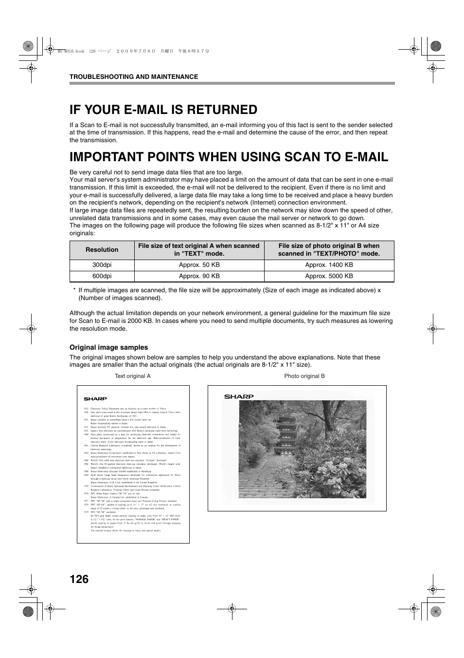 If your e-mail is returned, Important points when using scan to e-mail | Sharp TINSE2026QSZZ User Manual | Page 128 / 168