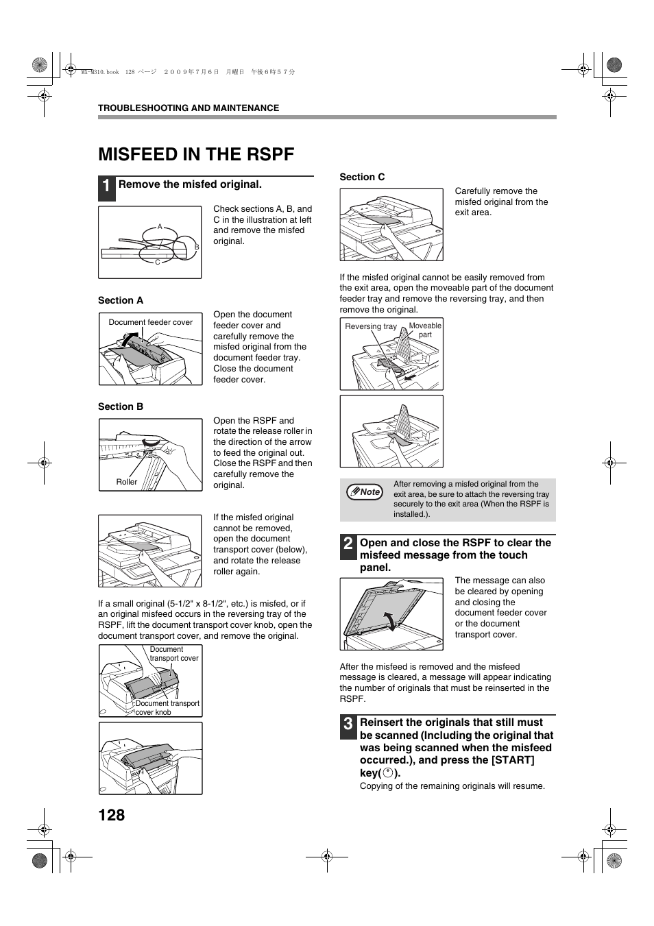 Misfeed in the rspf | Sharp TINSE2026QSZZ User Manual | Page 130 / 168