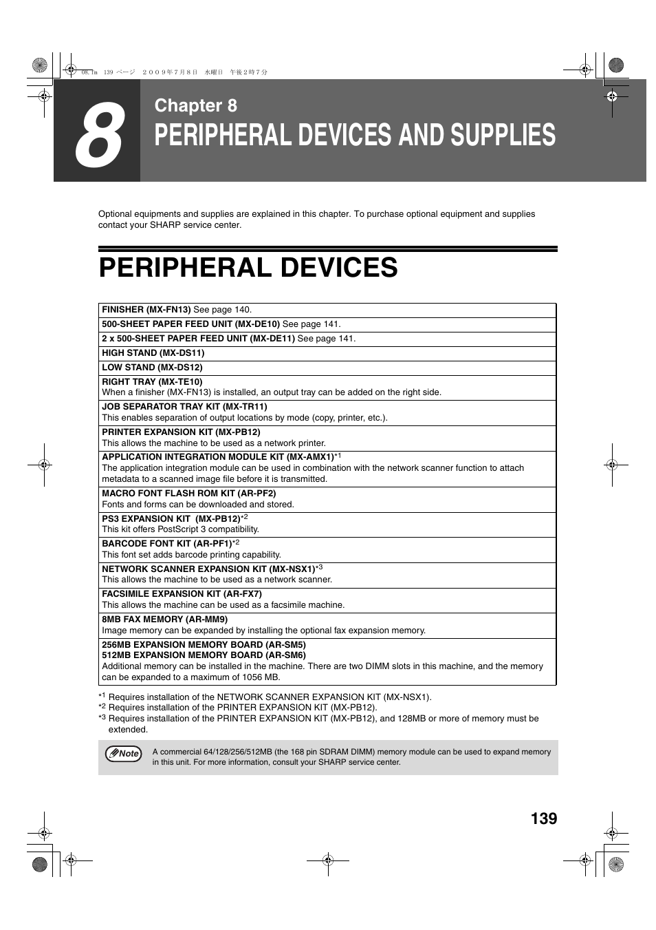 Peripheral devices and supplies, Peripheral devices, Chapter 8 | Sharp TINSE2026QSZZ User Manual | Page 141 / 168