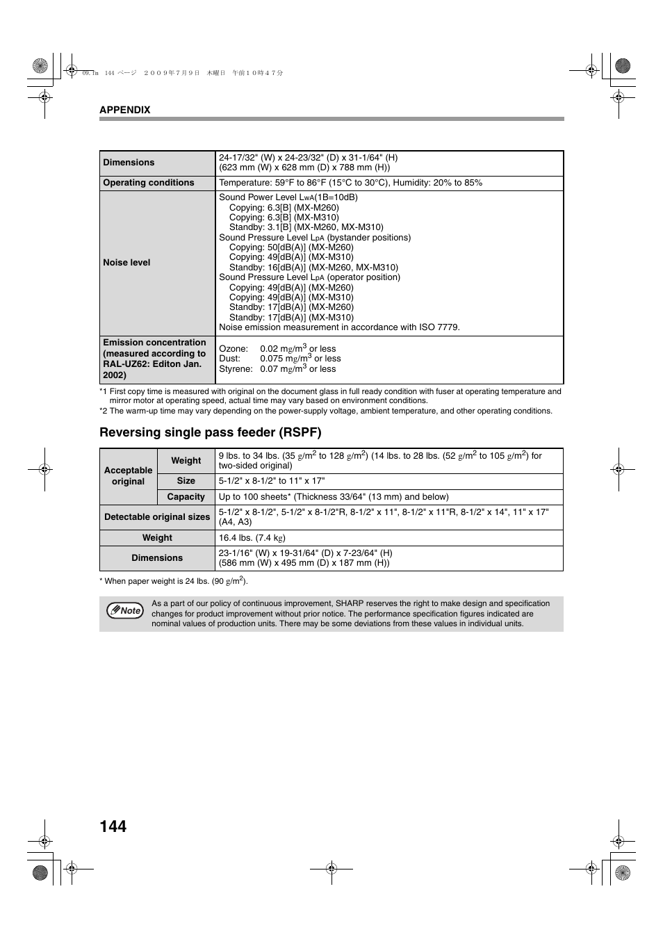 Reversing single pass feeder (rspf) | Sharp TINSE2026QSZZ User Manual | Page 146 / 168