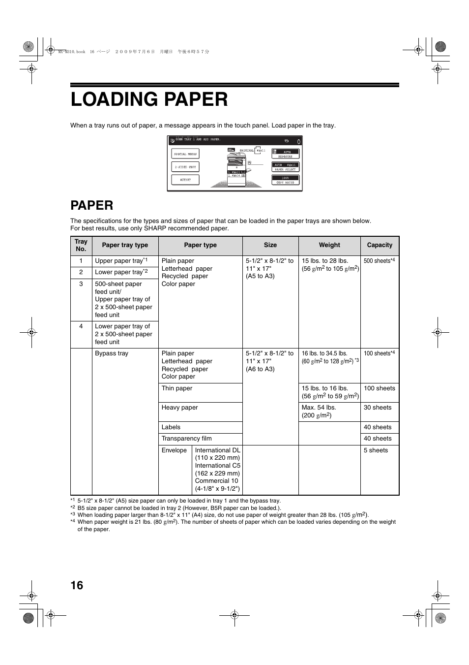 Loading paper, Paper | Sharp TINSE2026QSZZ User Manual | Page 18 / 168