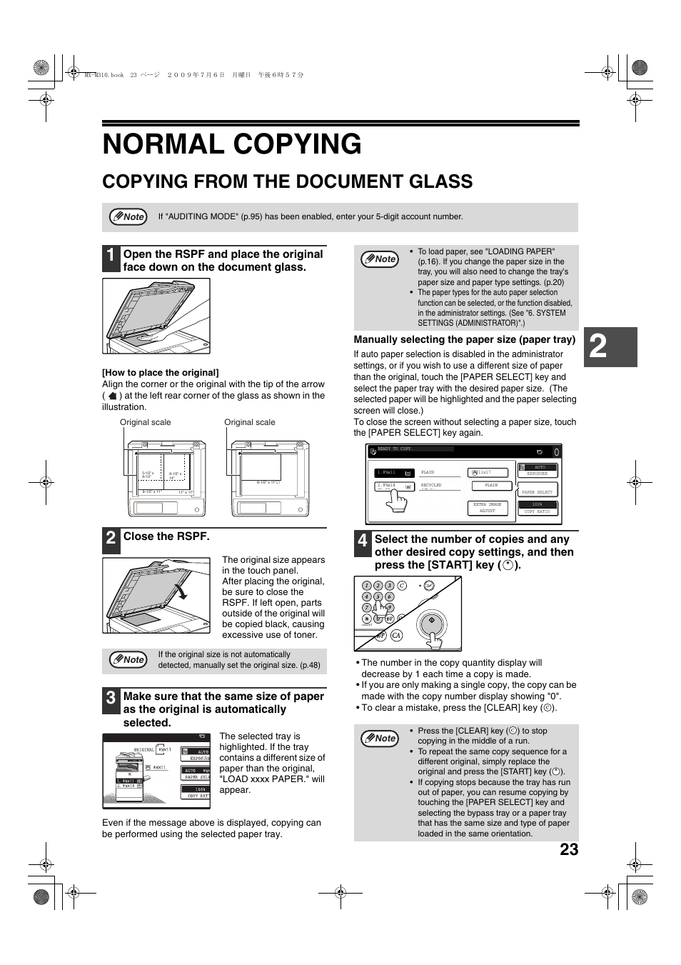 Normal copying, Copying from the document glass | Sharp TINSE2026QSZZ User Manual | Page 25 / 168