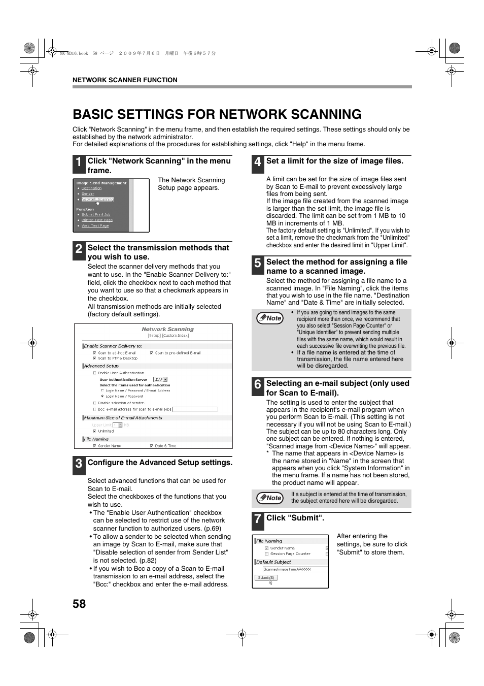 Basic settings for network scanning | Sharp TINSE2026QSZZ User Manual | Page 60 / 168