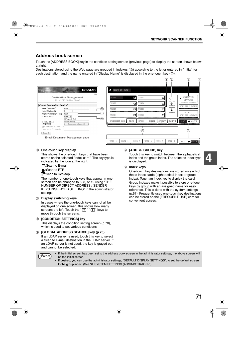 Address book screen | Sharp TINSE2026QSZZ User Manual | Page 73 / 168