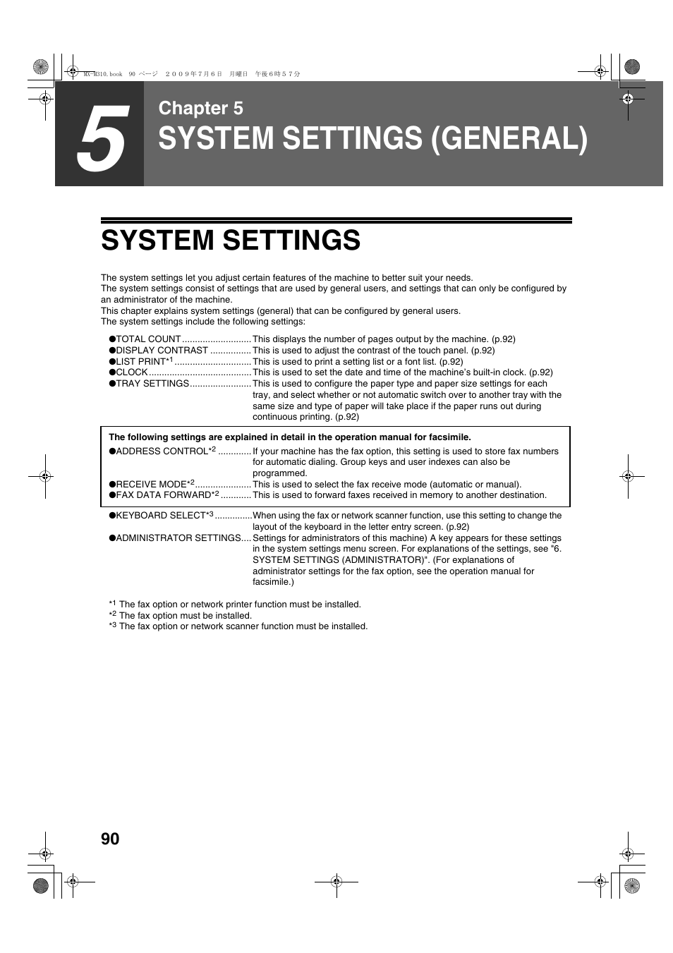 System settings (general), System settings, Chapter 5 | Sharp TINSE2026QSZZ User Manual | Page 92 / 168