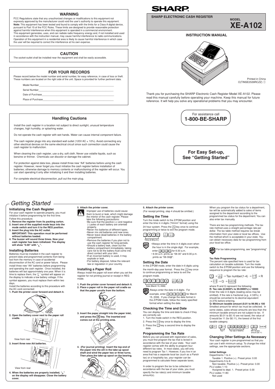 Sharp Electronic Cash Register XE-A102 User Manual | 6 pages