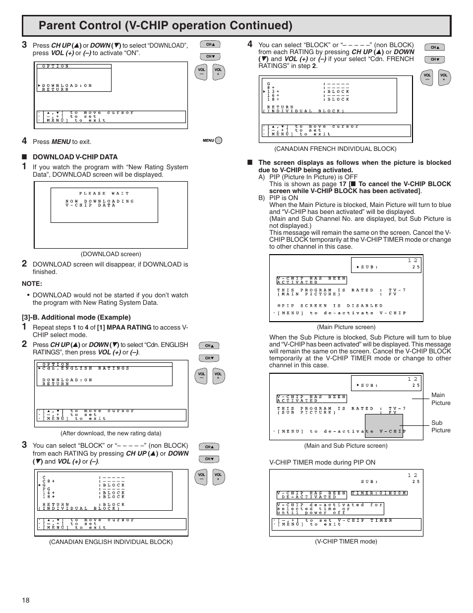 Parent control (v-chip operation continued) | Sharp 32N-S500 User Manual | Page 18 / 40