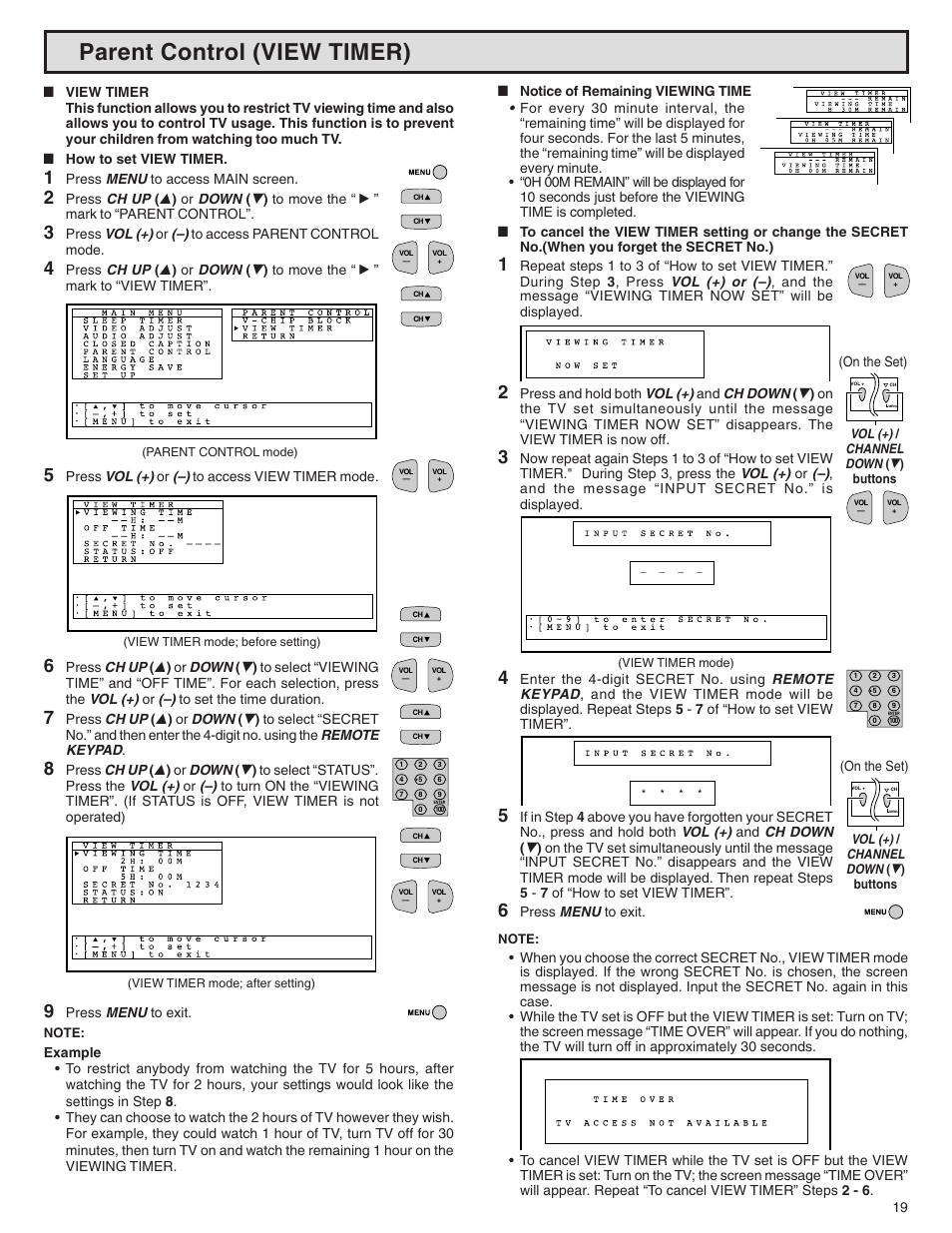 Parent control (view timer) | Sharp 32N-S500 User Manual | Page 19 / 40