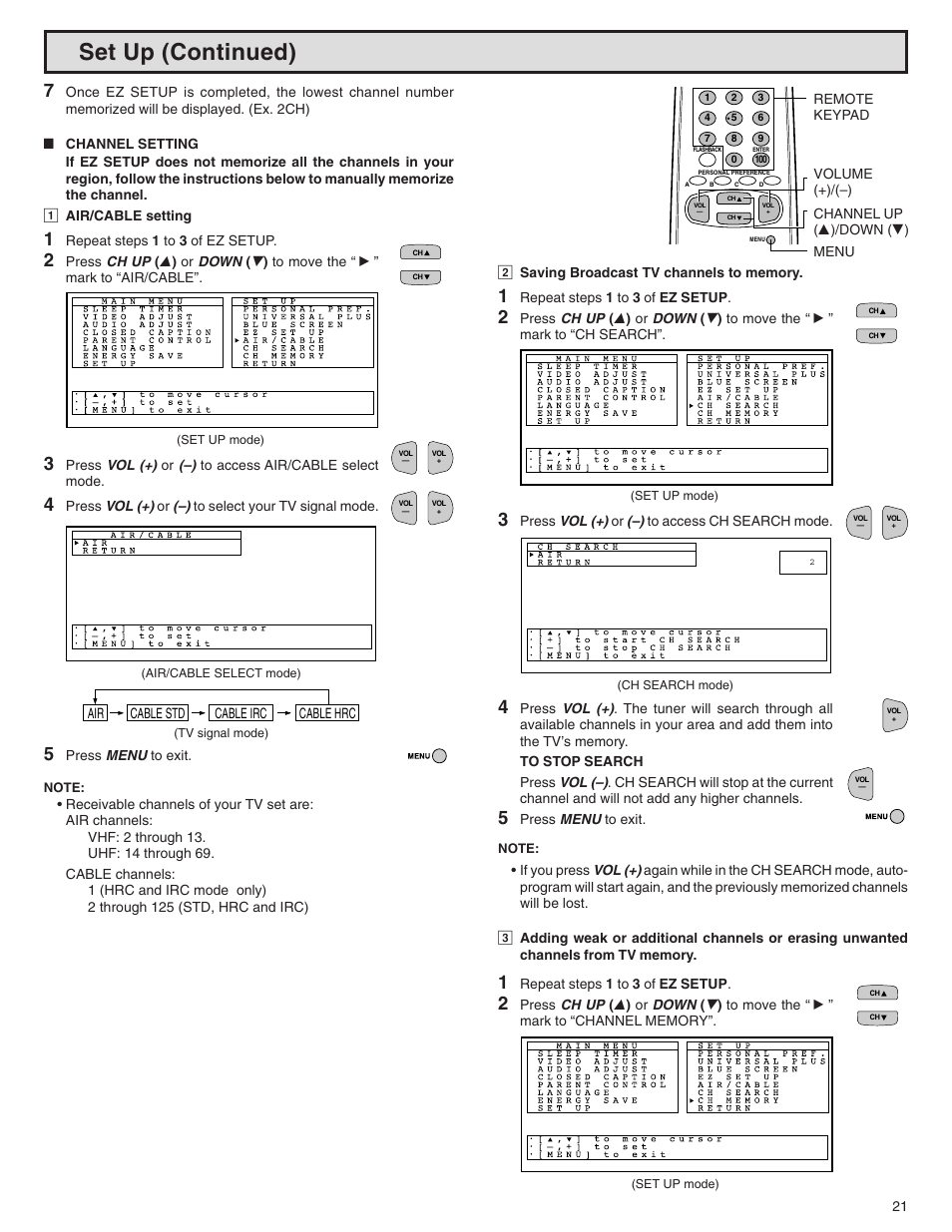 Set up (continued) | Sharp 32N-S500 User Manual | Page 21 / 40