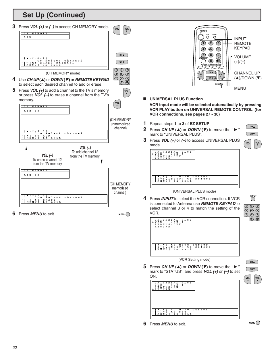 Set up (continued) | Sharp 32N-S500 User Manual | Page 22 / 40