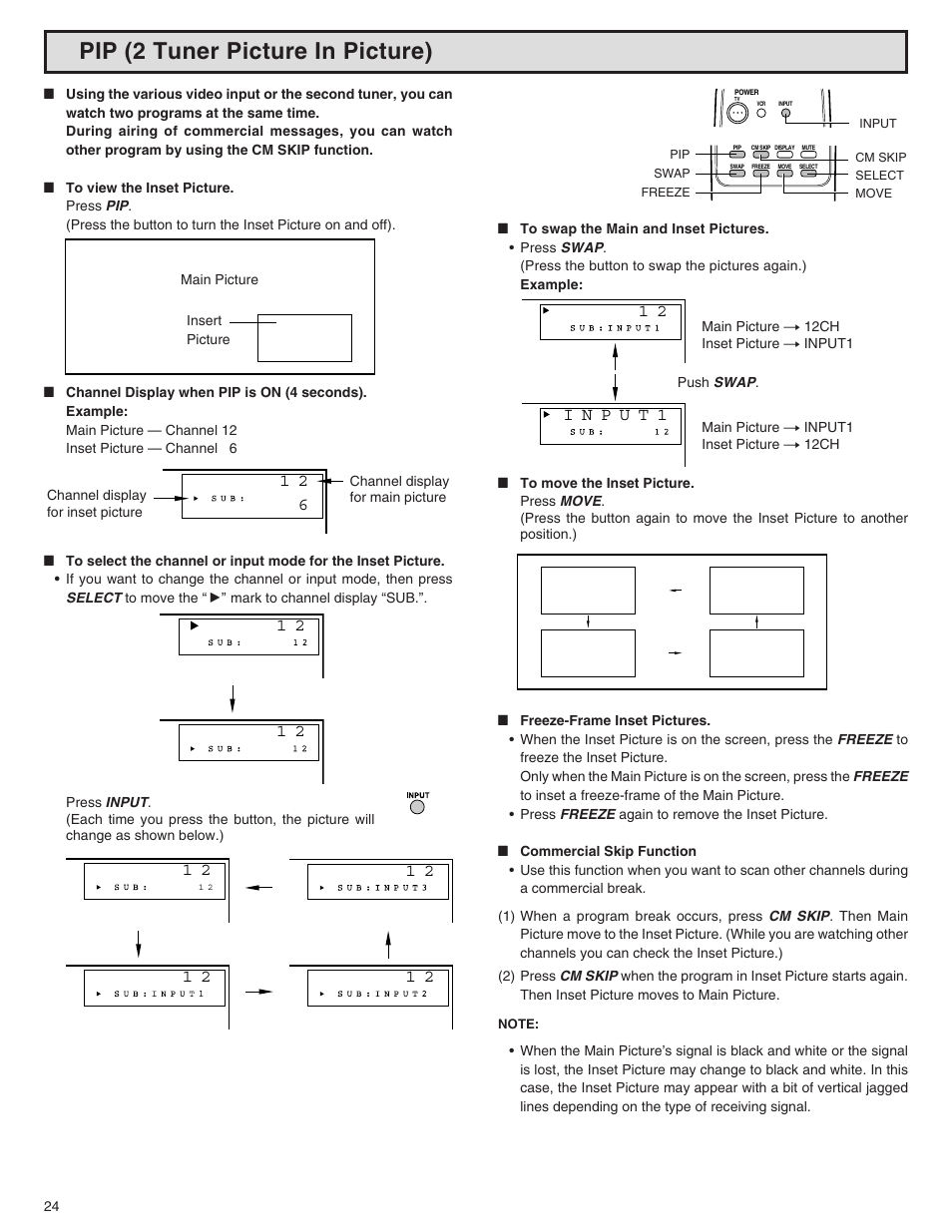 Pip (2 tuner picture in picture) | Sharp 32N-S500 User Manual | Page 24 / 40