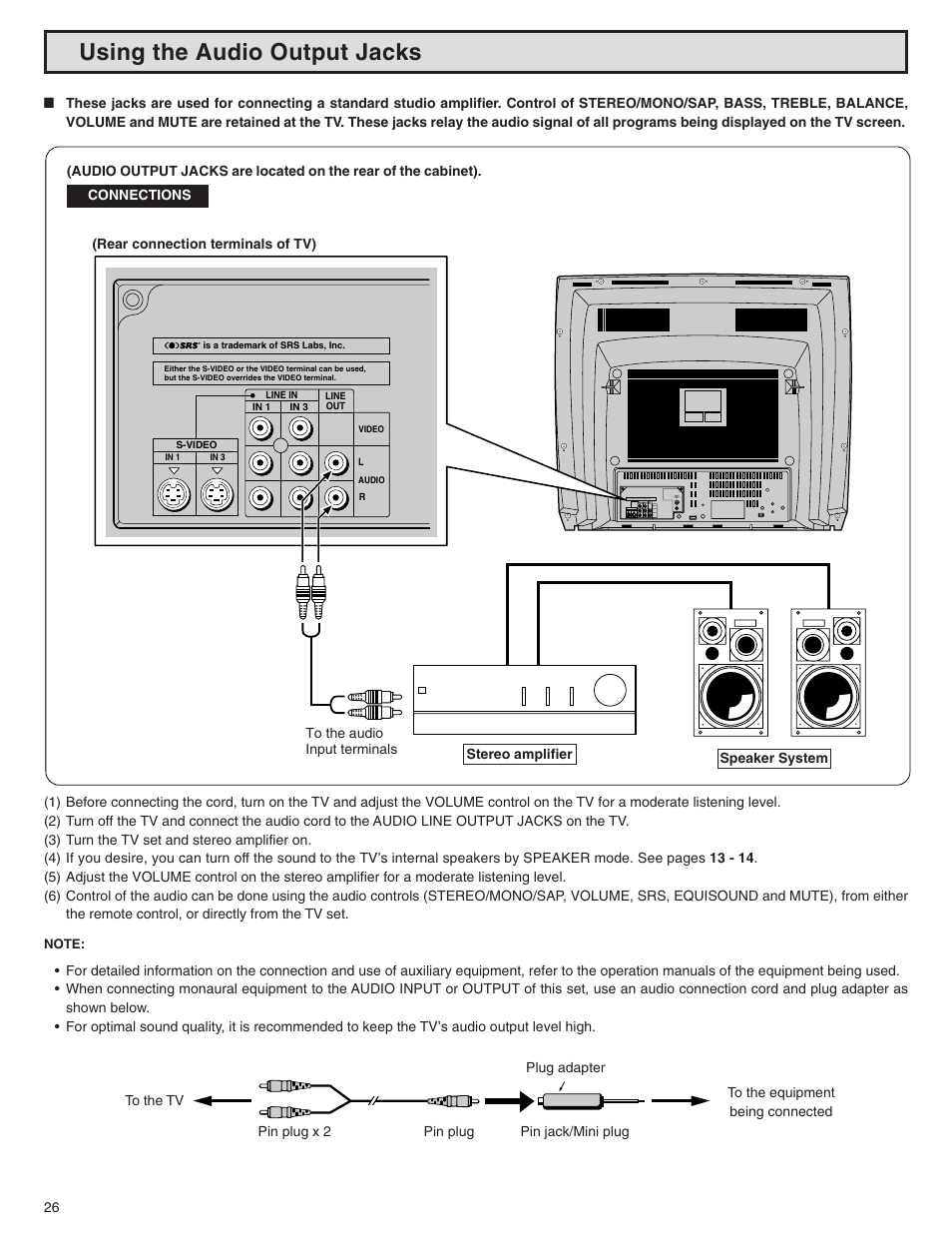 Using the audio output jacks | Sharp 32N-S500 User Manual | Page 26 / 40