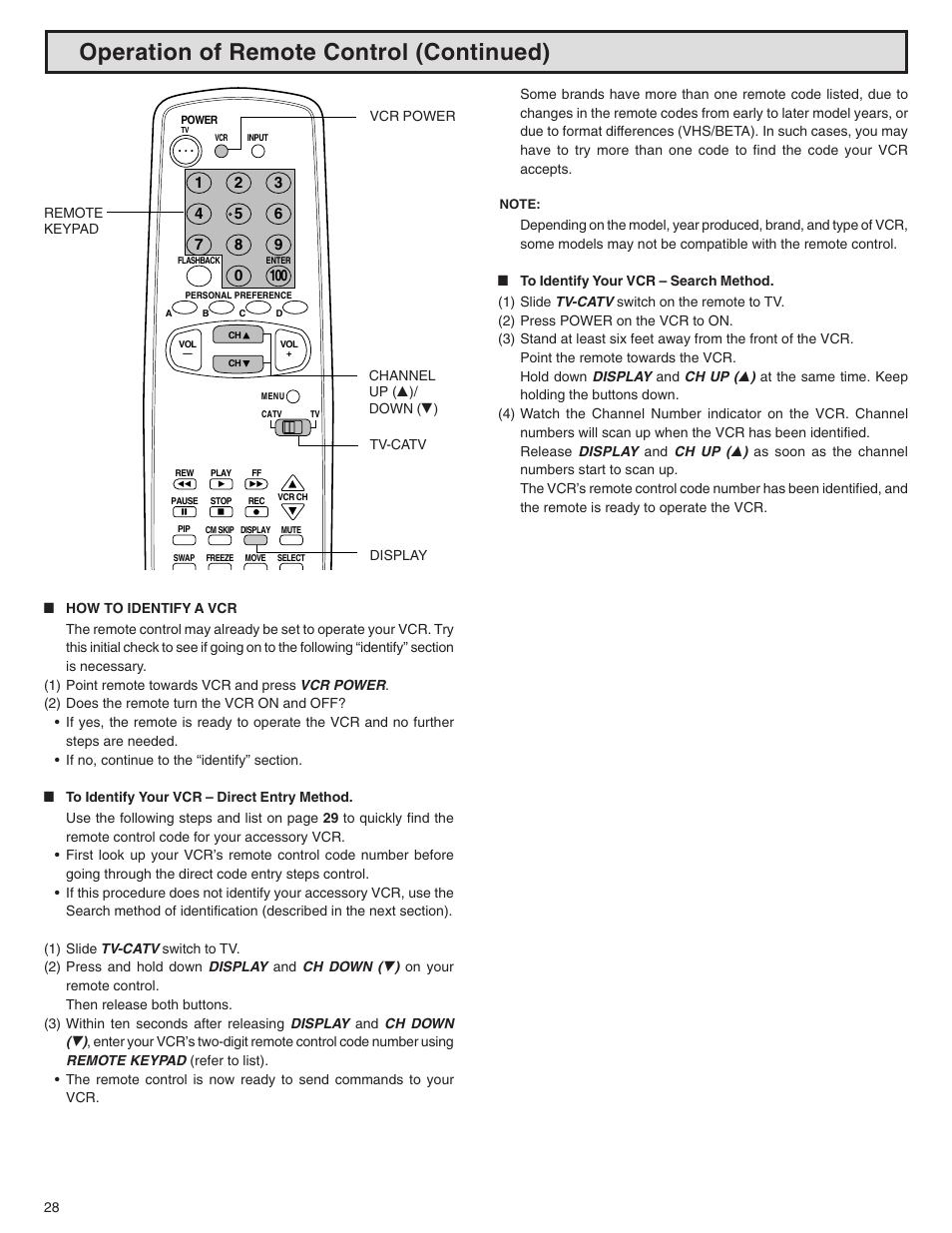 Operation of remote control (continued) | Sharp 32N-S500 User Manual | Page 28 / 40