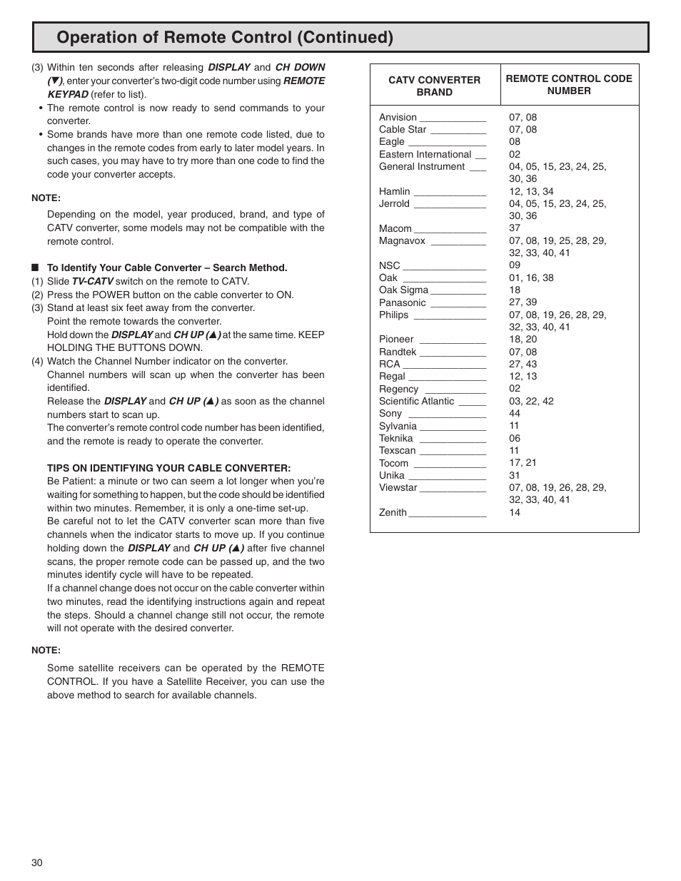 Operation of remote control (continued) | Sharp 32N-S500 User Manual | Page 30 / 40