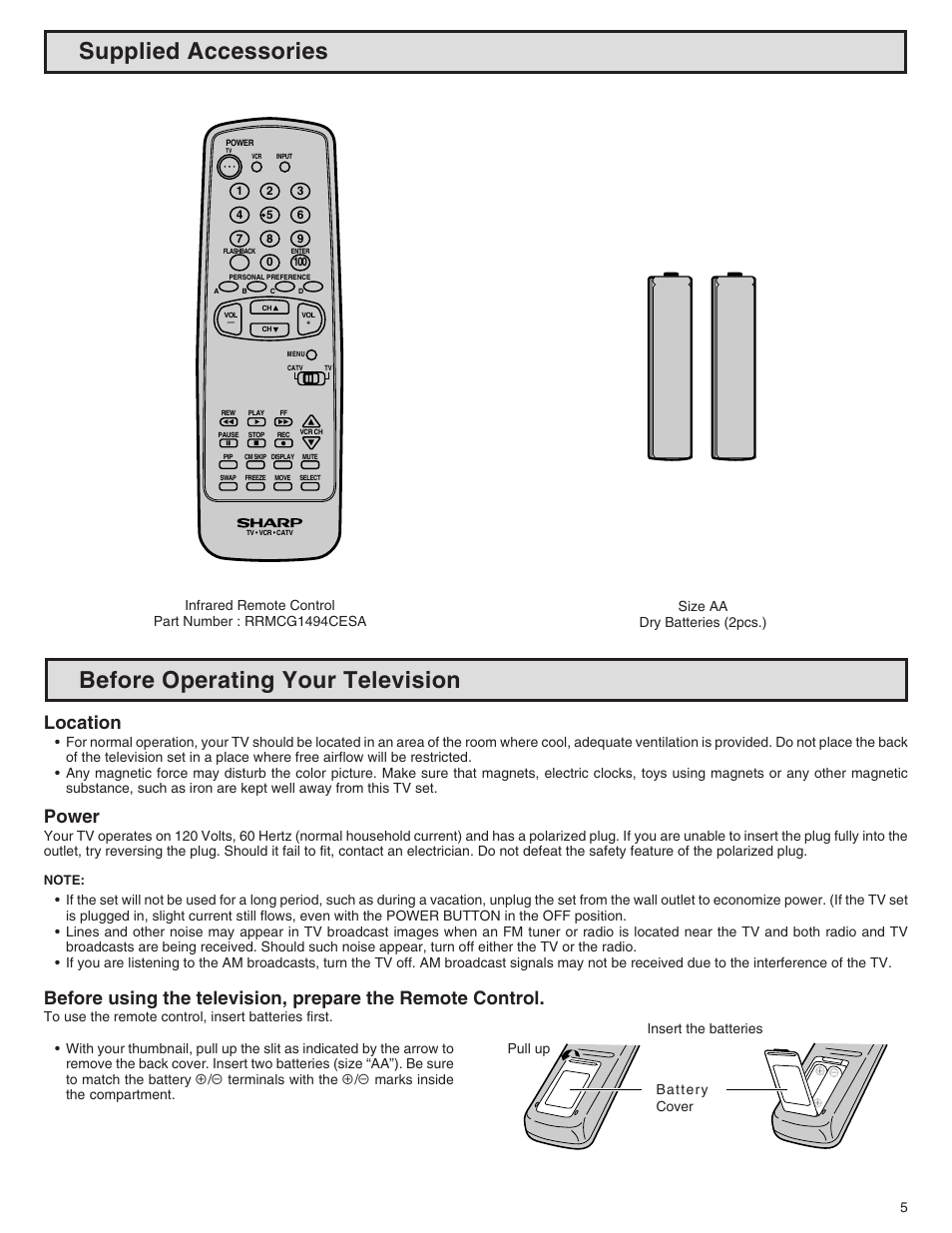 Location, Power | Sharp 32N-S500 User Manual | Page 5 / 40