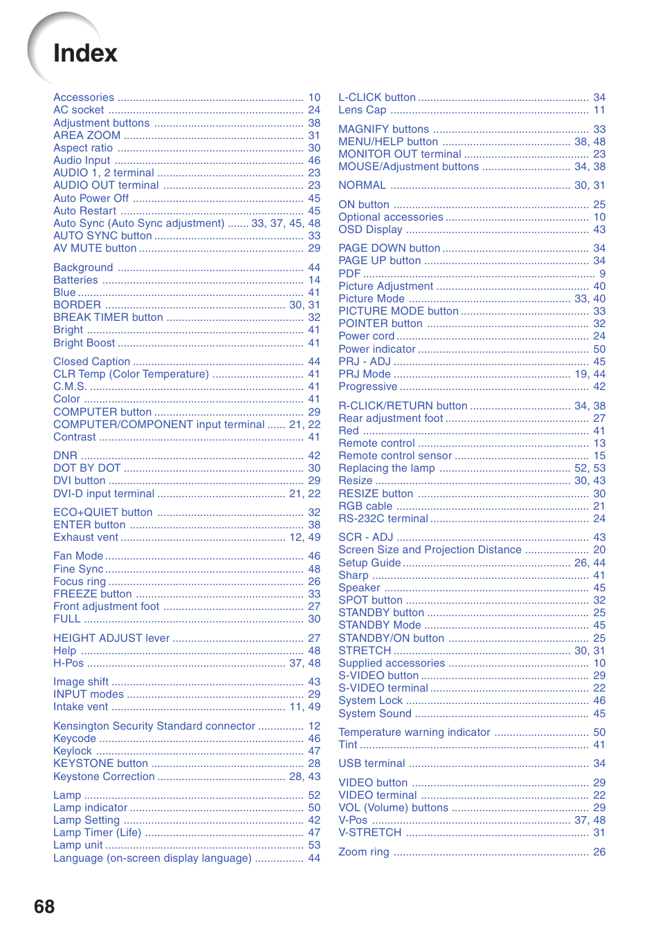 Index | Sharp Notevision XR-32X User Manual | Page 72 / 73