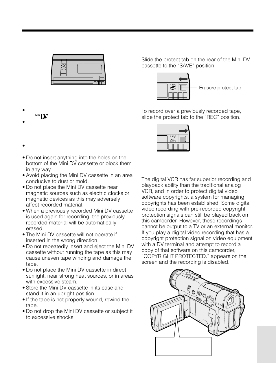 Mini dv cassette, Copyright protection | Sharp VL-WD255U User Manual | Page 103 / 124