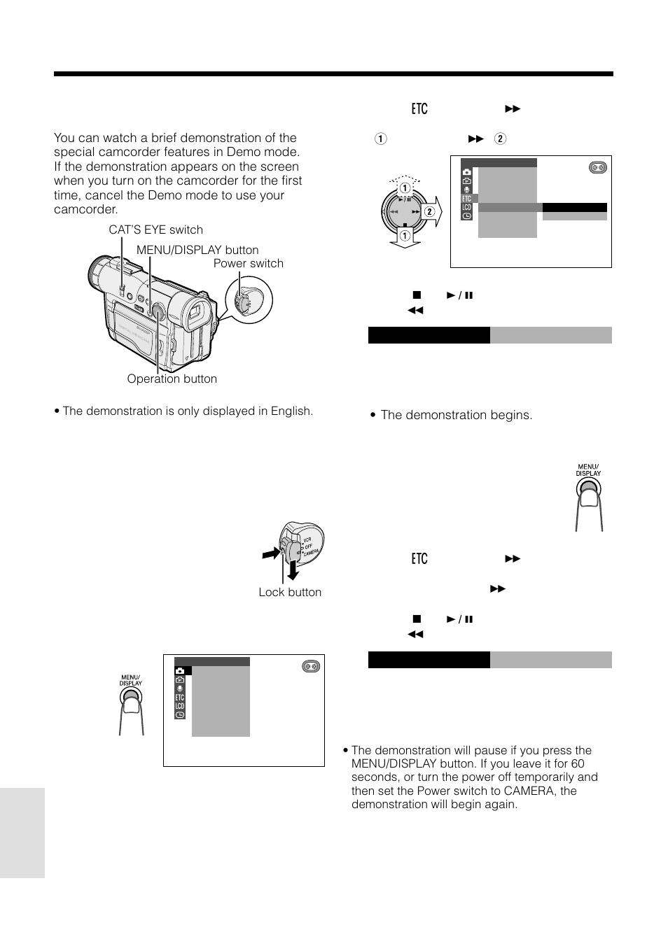 Demonstration mode, On demo mode, Of f demo mode | Sharp VL-WD255U User Manual | Page 108 / 124