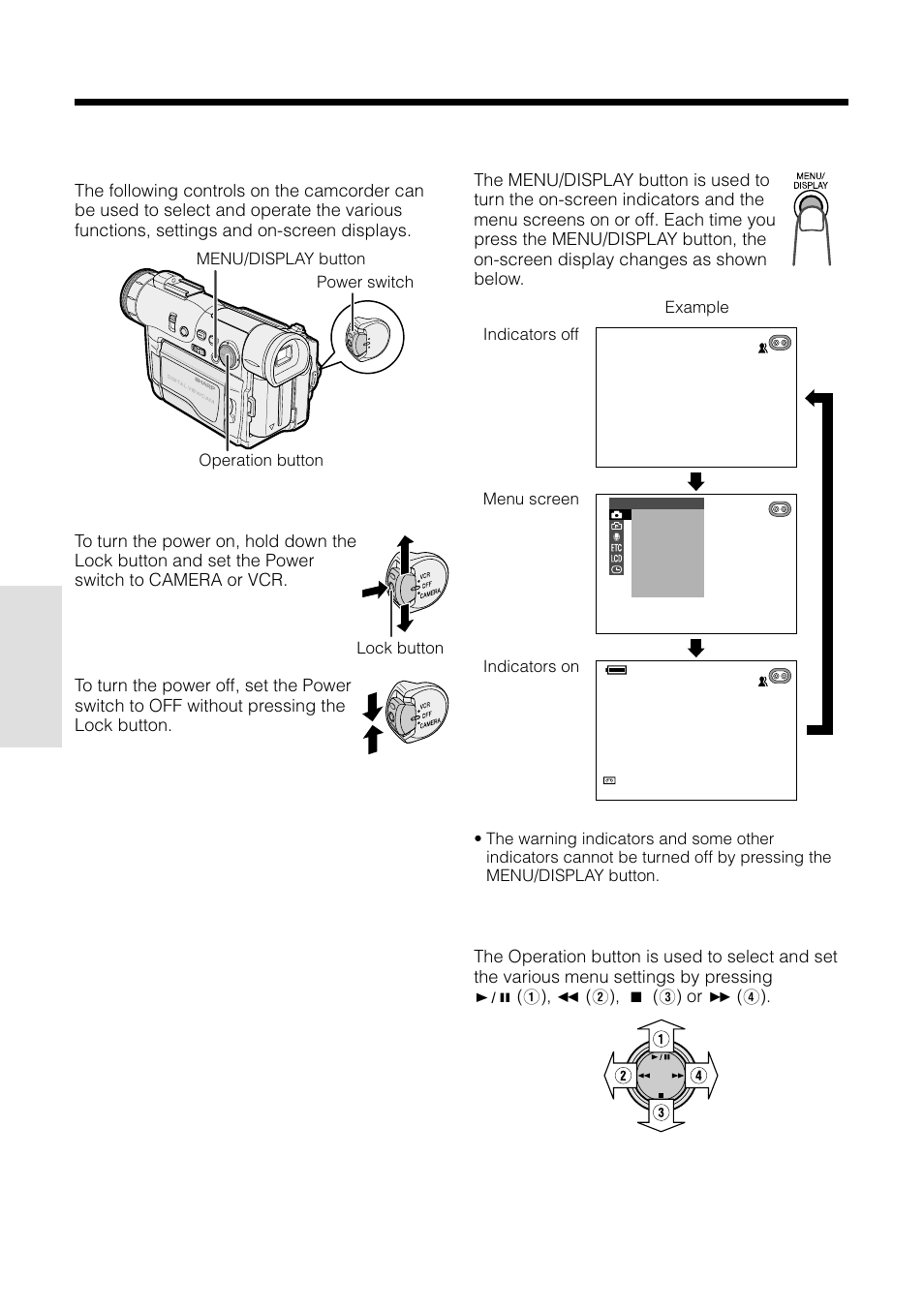 Using the controls, Useful features, Power switch | Menu/display button, Operation button | Sharp VL-WD255U User Manual | Page 42 / 124